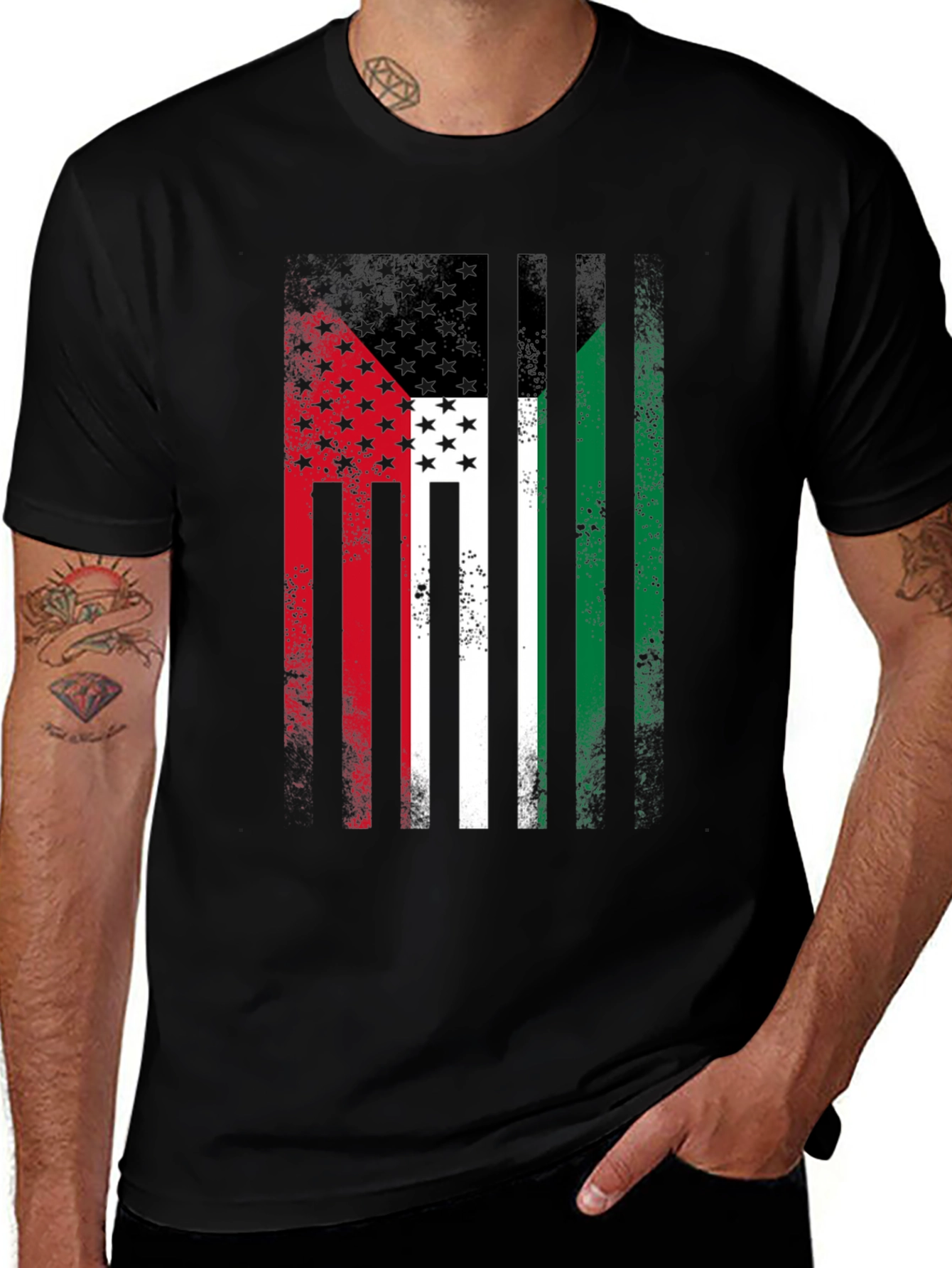 Variant 21 of USA & Palestine Flag Faded T-Shirt