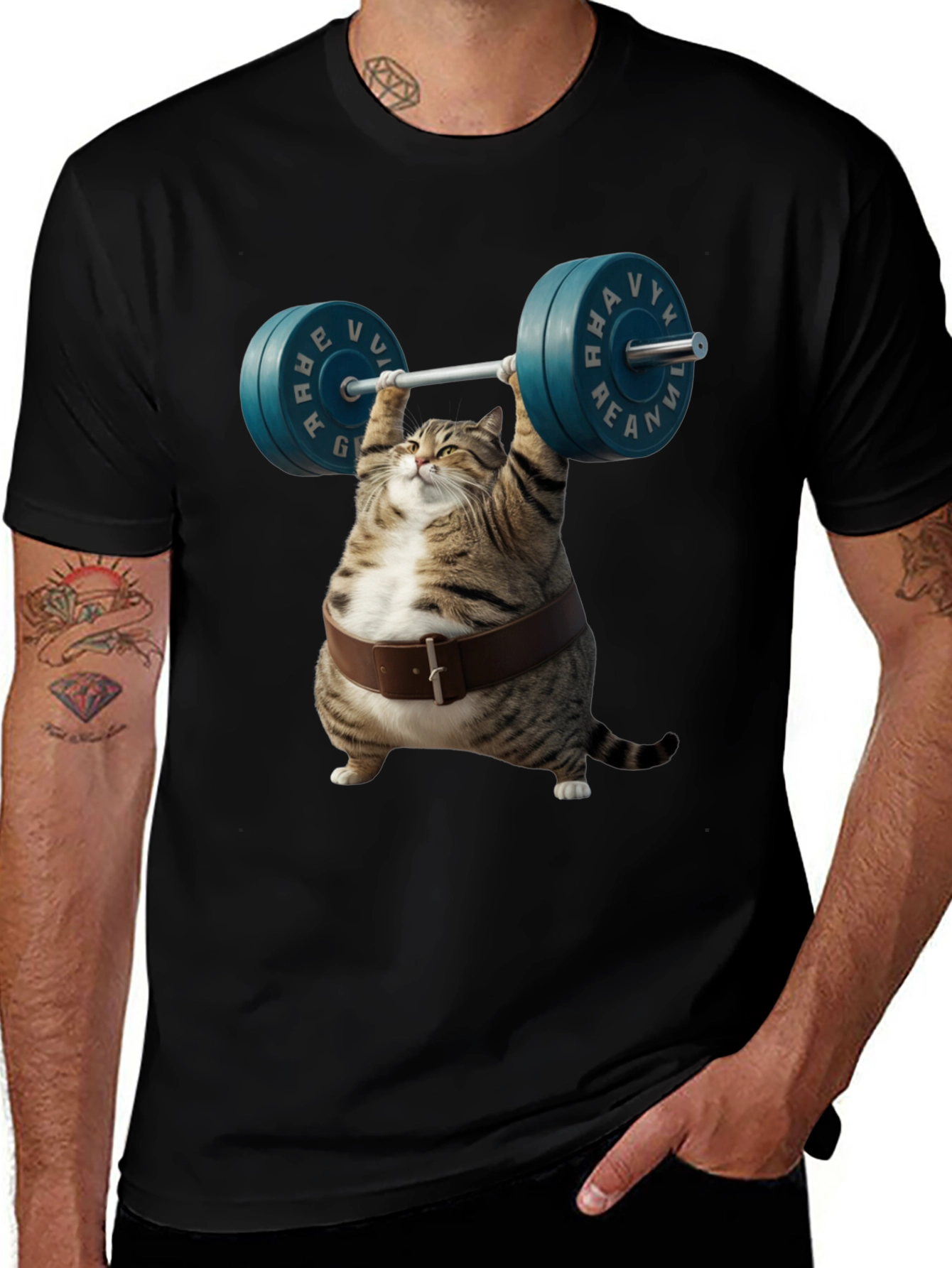 Variant 21 of Funny Cat Weightlifting Graphic T-Shirt