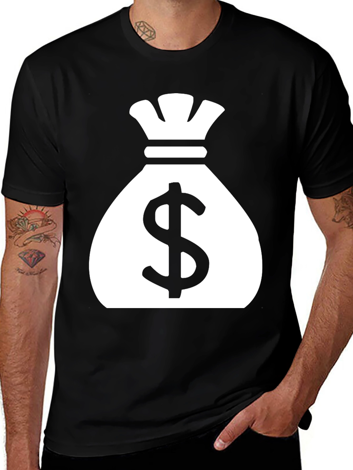 Variant 14 of Money Bag Graphic Tee - Black Cotton T-Shirt