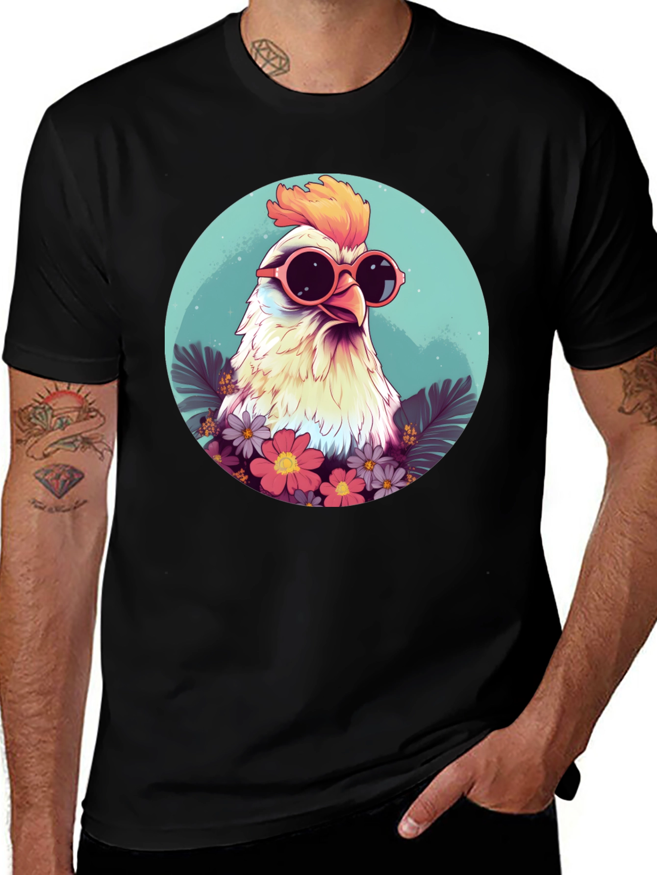 Variant 11 of Cool Chicken Tee: Floral Sunglasses Humor