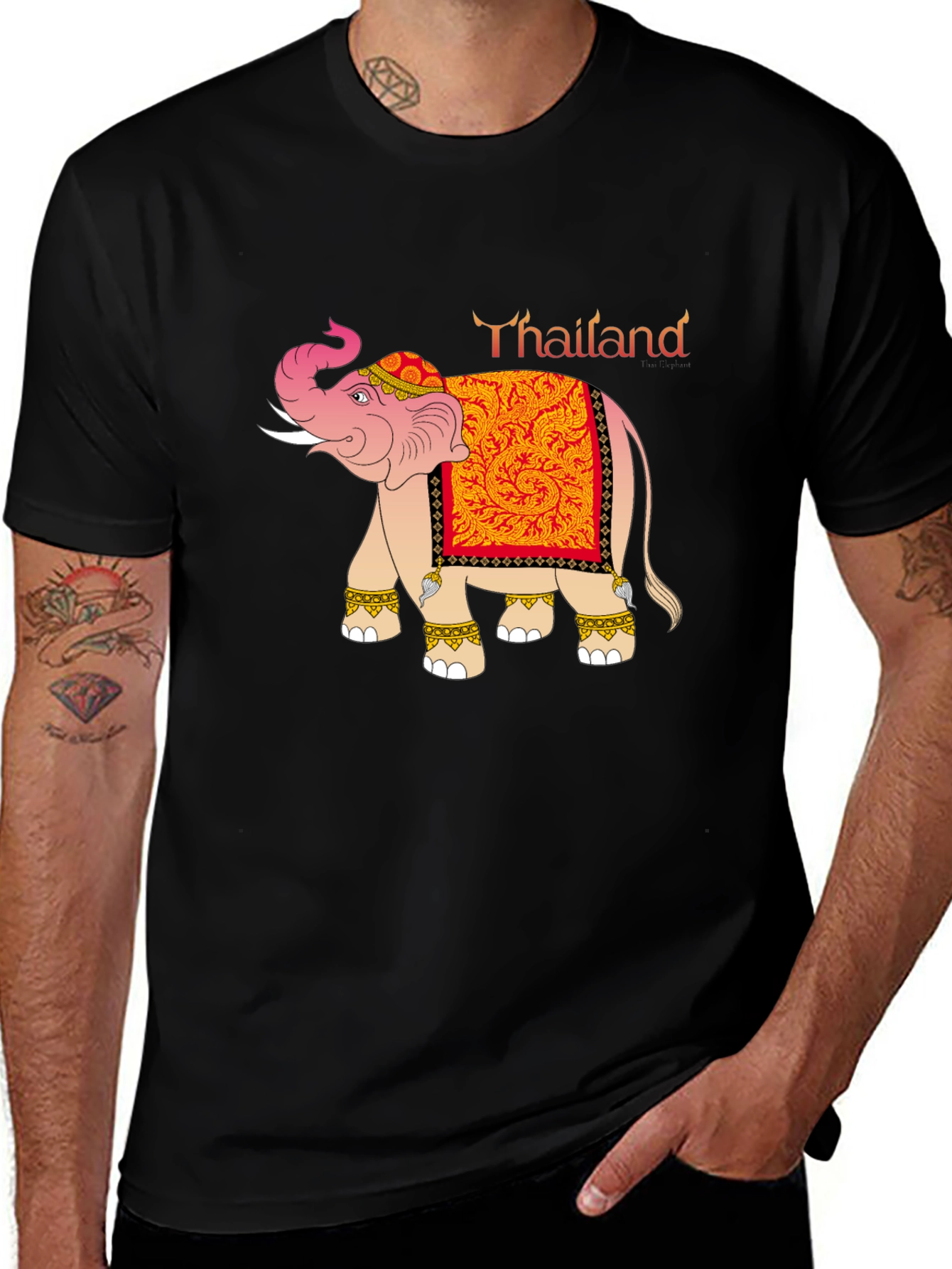 Variant 4 of Thailand Elephant Graphic Tee - Black Cotton Blend T-Shirt
