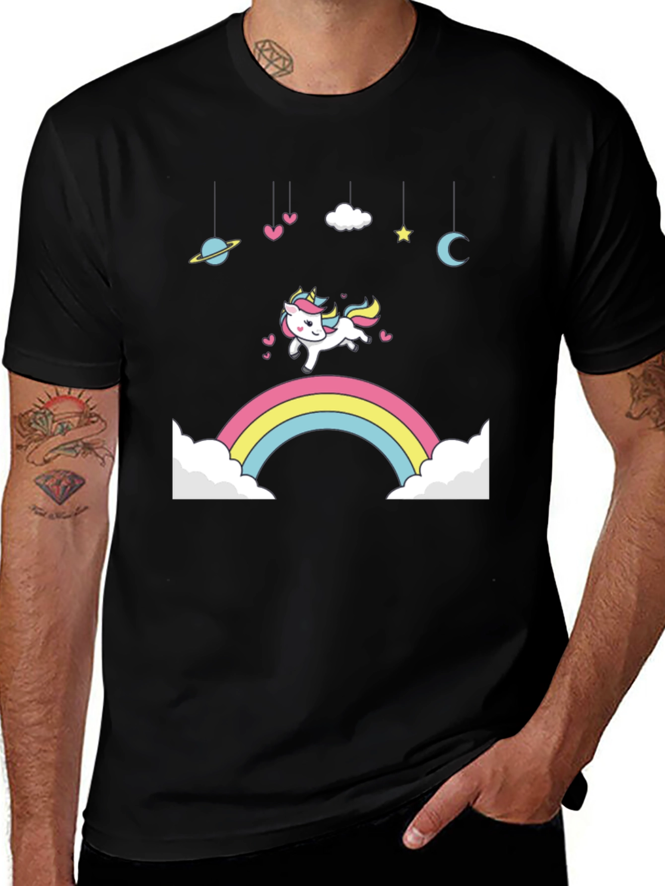 Variant 8 of Unicorn Rainbow Graphic Tee - Black Cotton Comfort