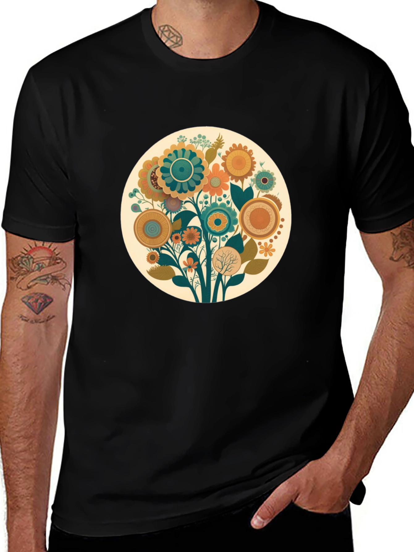 Floral Circle Graphic Tee - Soft Cotton Blend