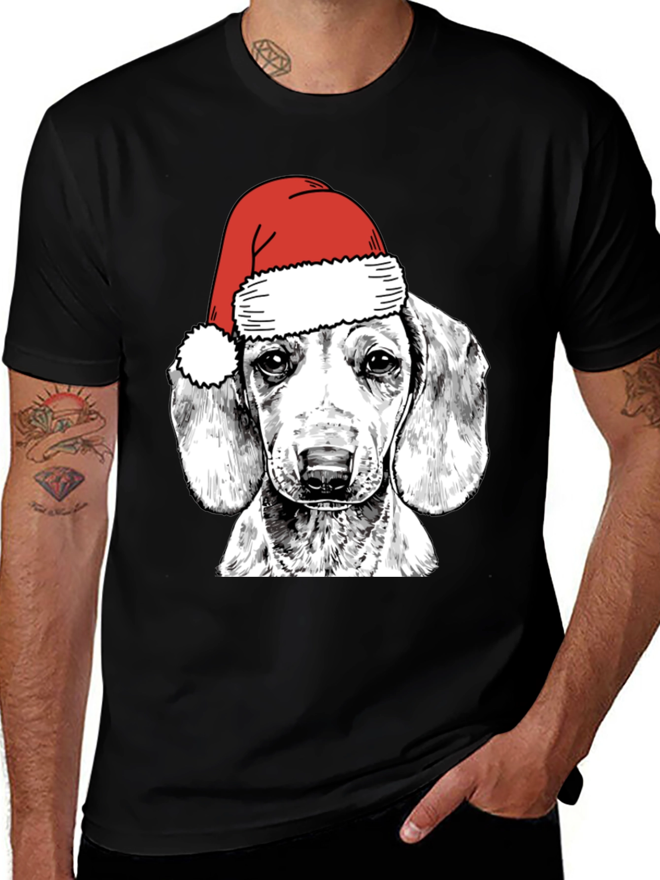 Dog with Santa Hat Graphic Tee