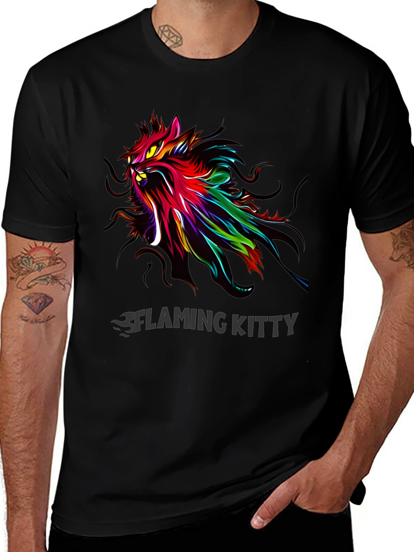 Variant 30 of Flaming Kitty Graphic Tee - Cool Cat Design!