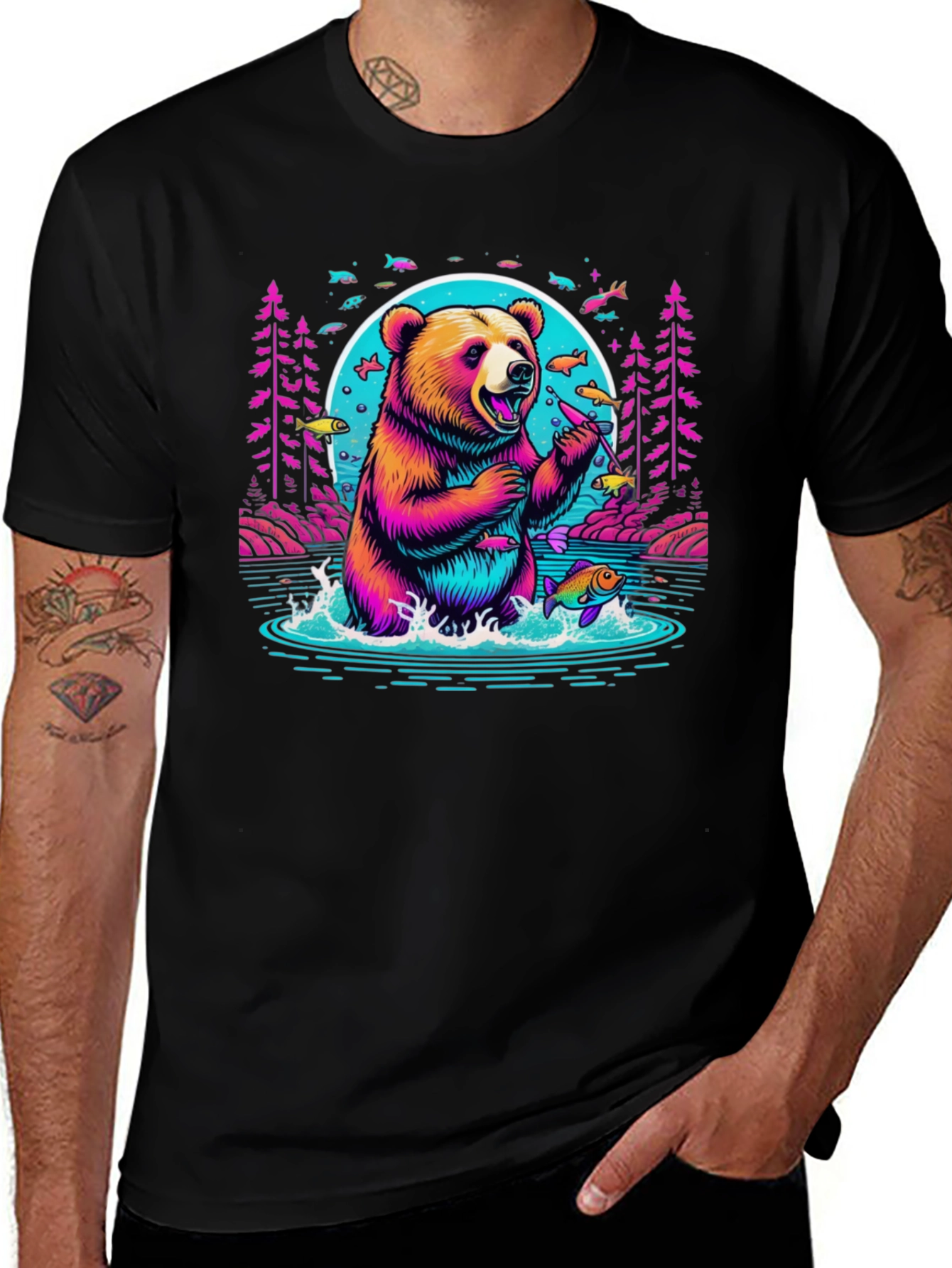 Variant 4 of Bear Fishing Graphic T-Shirt