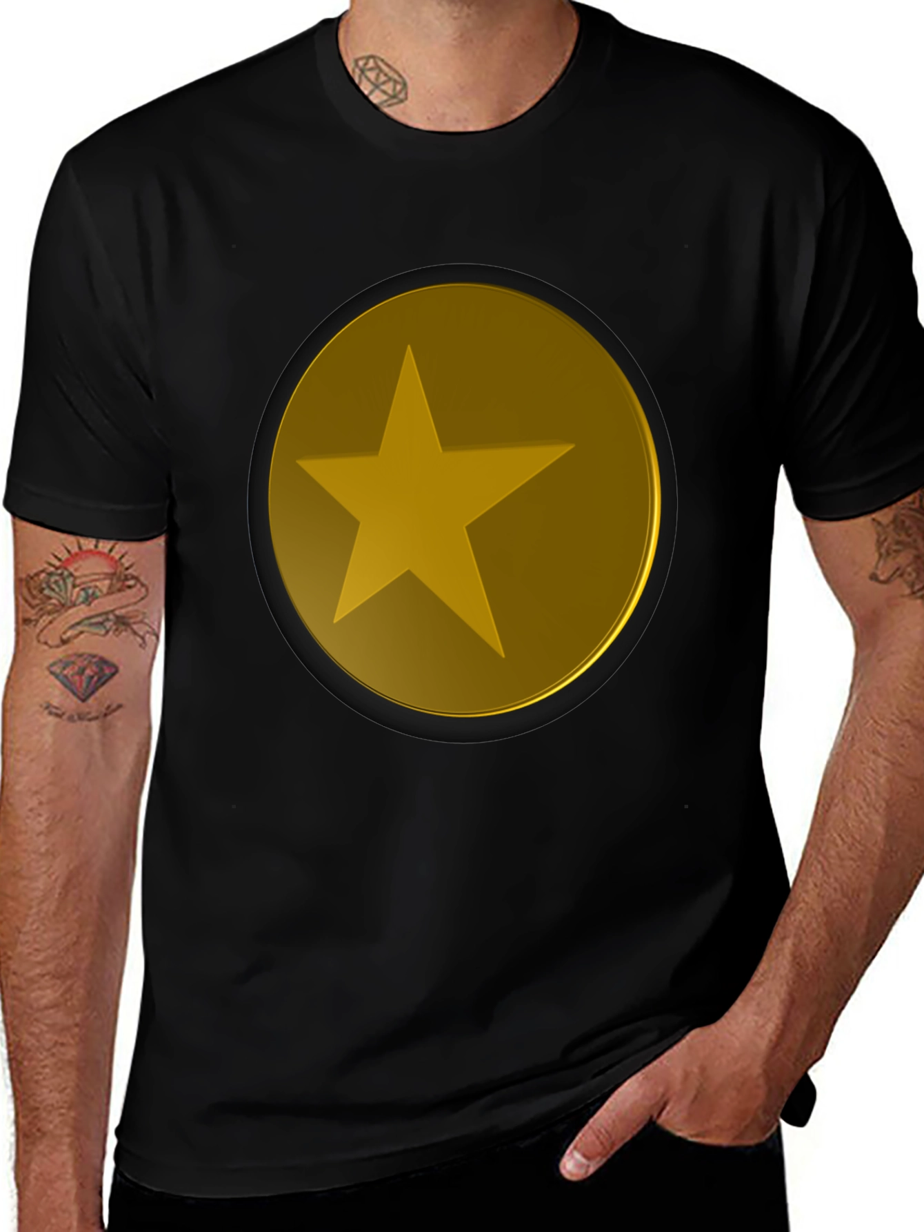 Gold Star Graphic Black T-Shirt