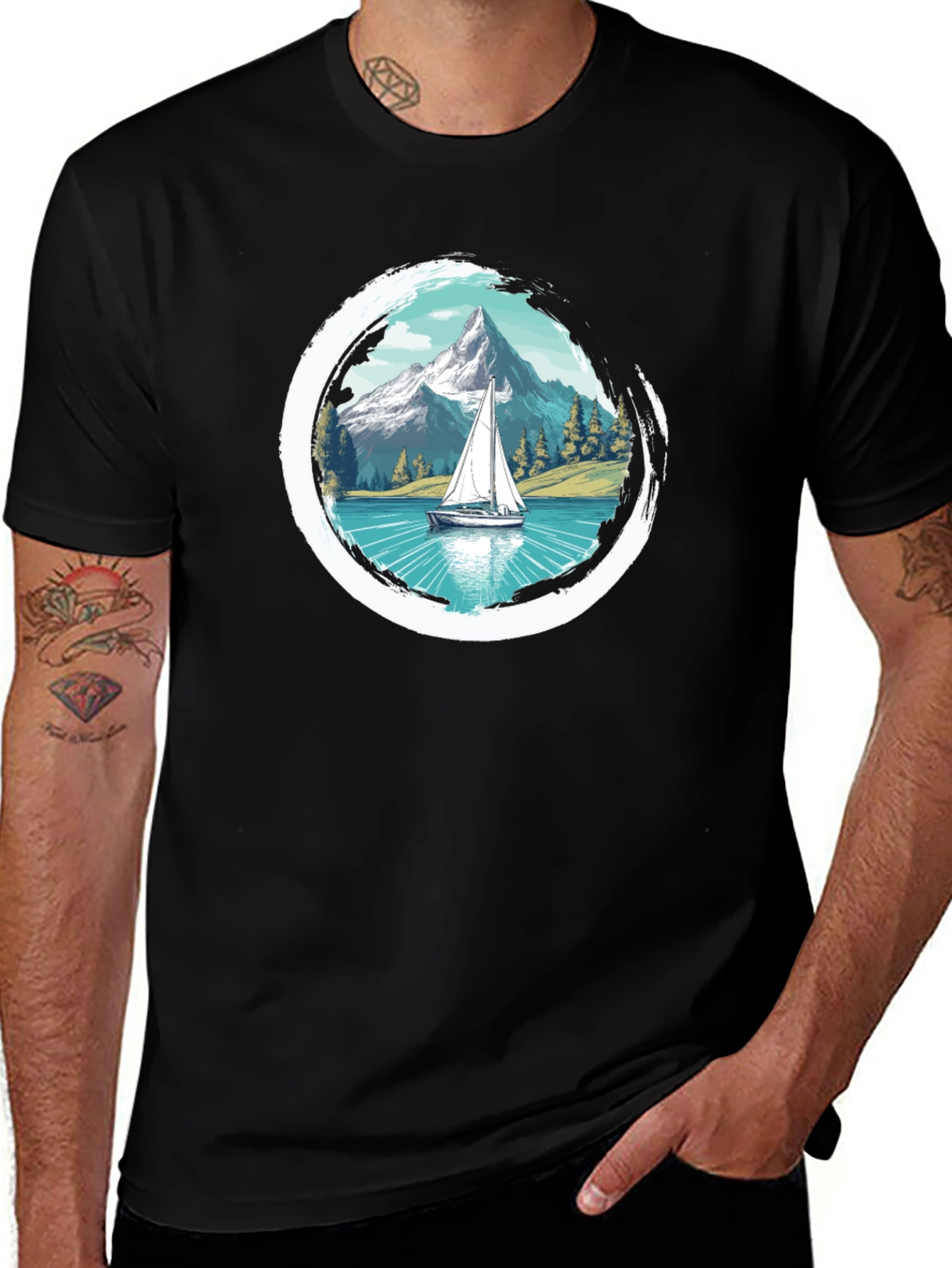 Variant 20 of Sailboat Mountain Scene Graphic Tee