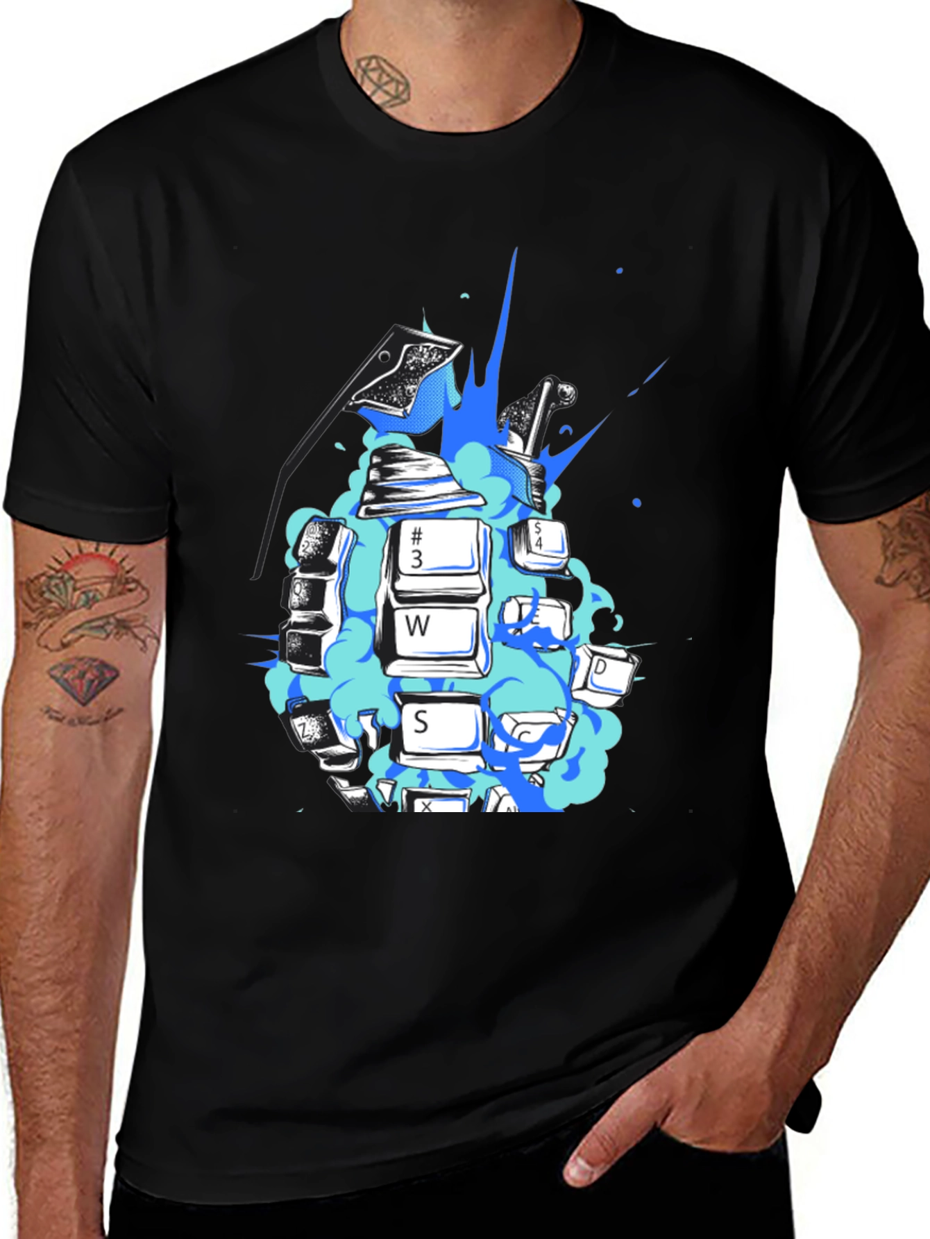 Variant 21 of Gamer Keyboard Grenade Graphic Tee - Black