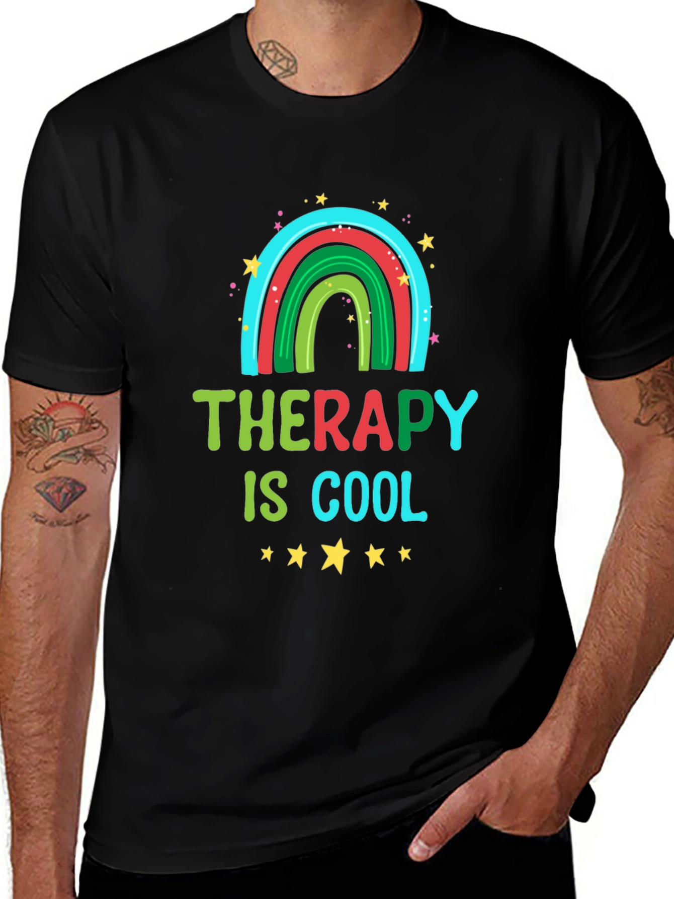 Variant 11 of Therapy Is Cool Graphic Tee - Trendy Rainbow Design