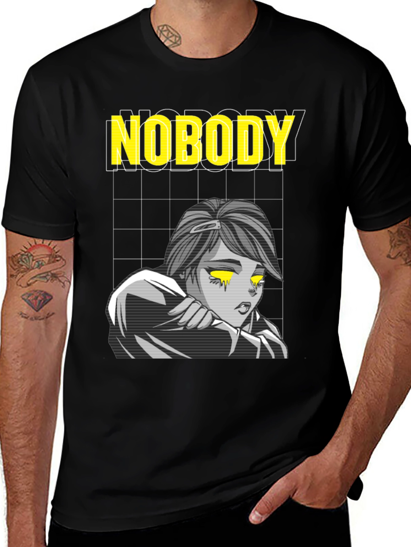 Nobody Anime Graphic T-Shirt Black