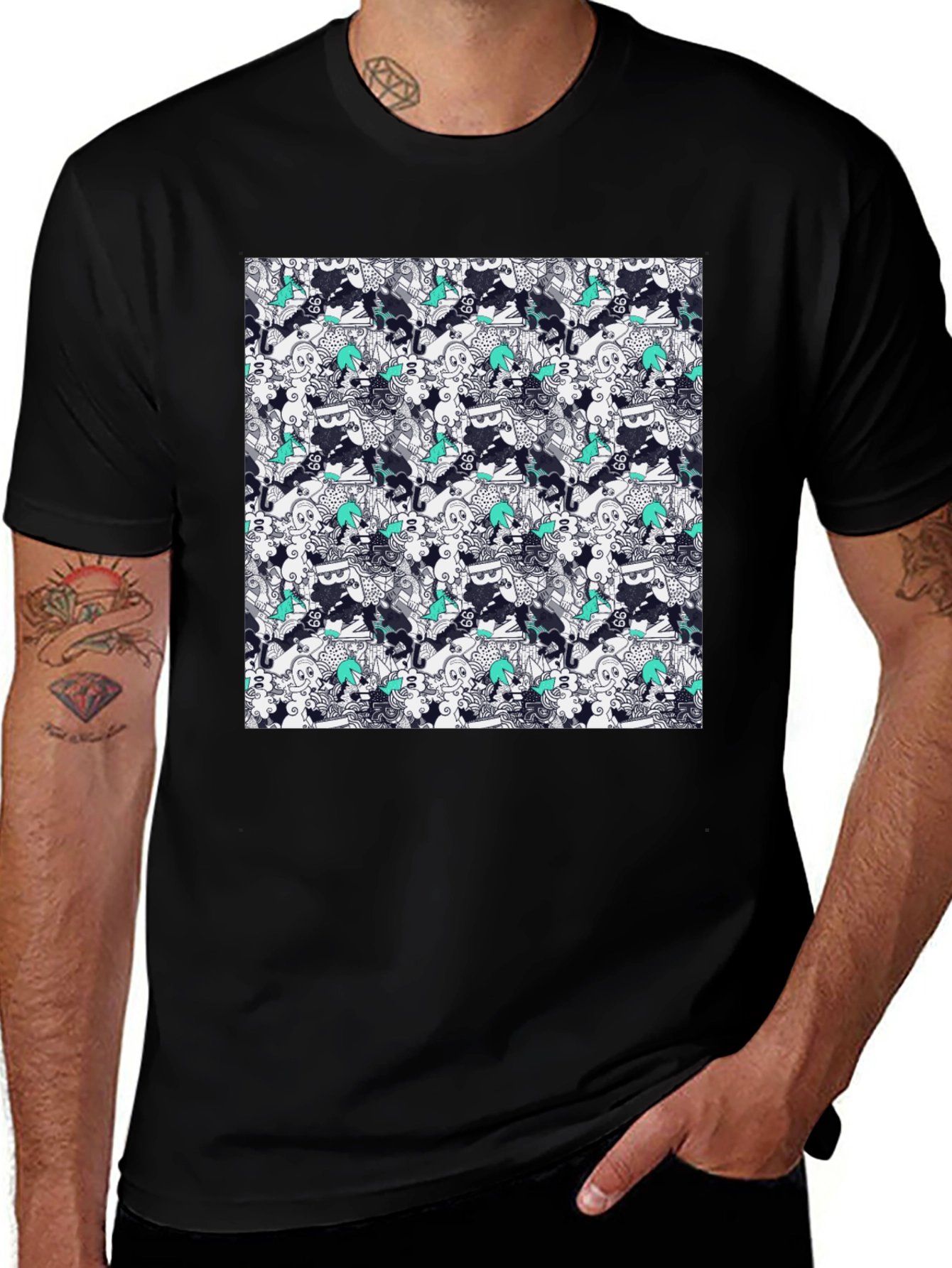 Variant 15 of Patterned Cotton Graphic Tee - Abstract Art Style