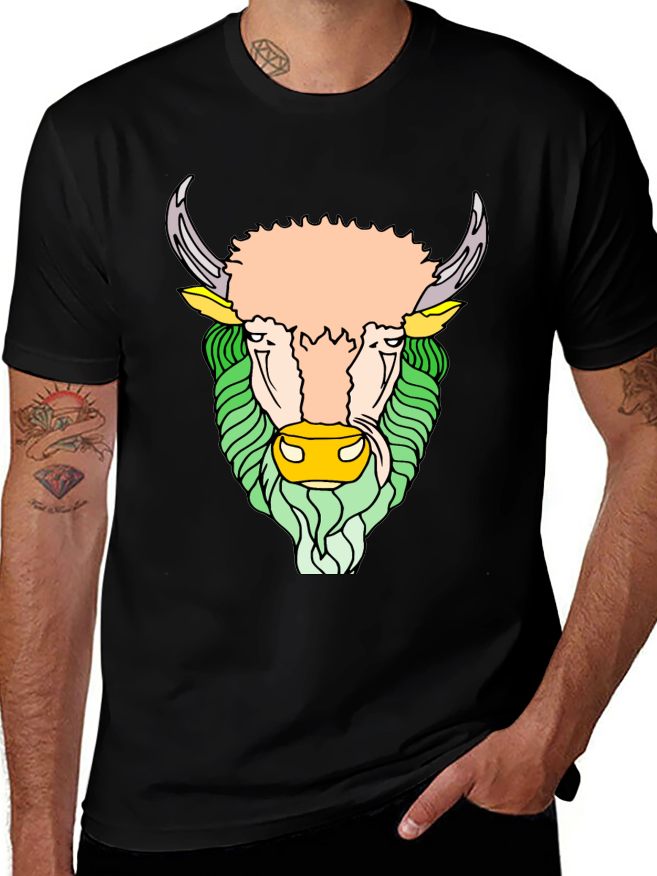 Variant 25 of Bison Graphic Black T-Shirt - Unique Animal Design