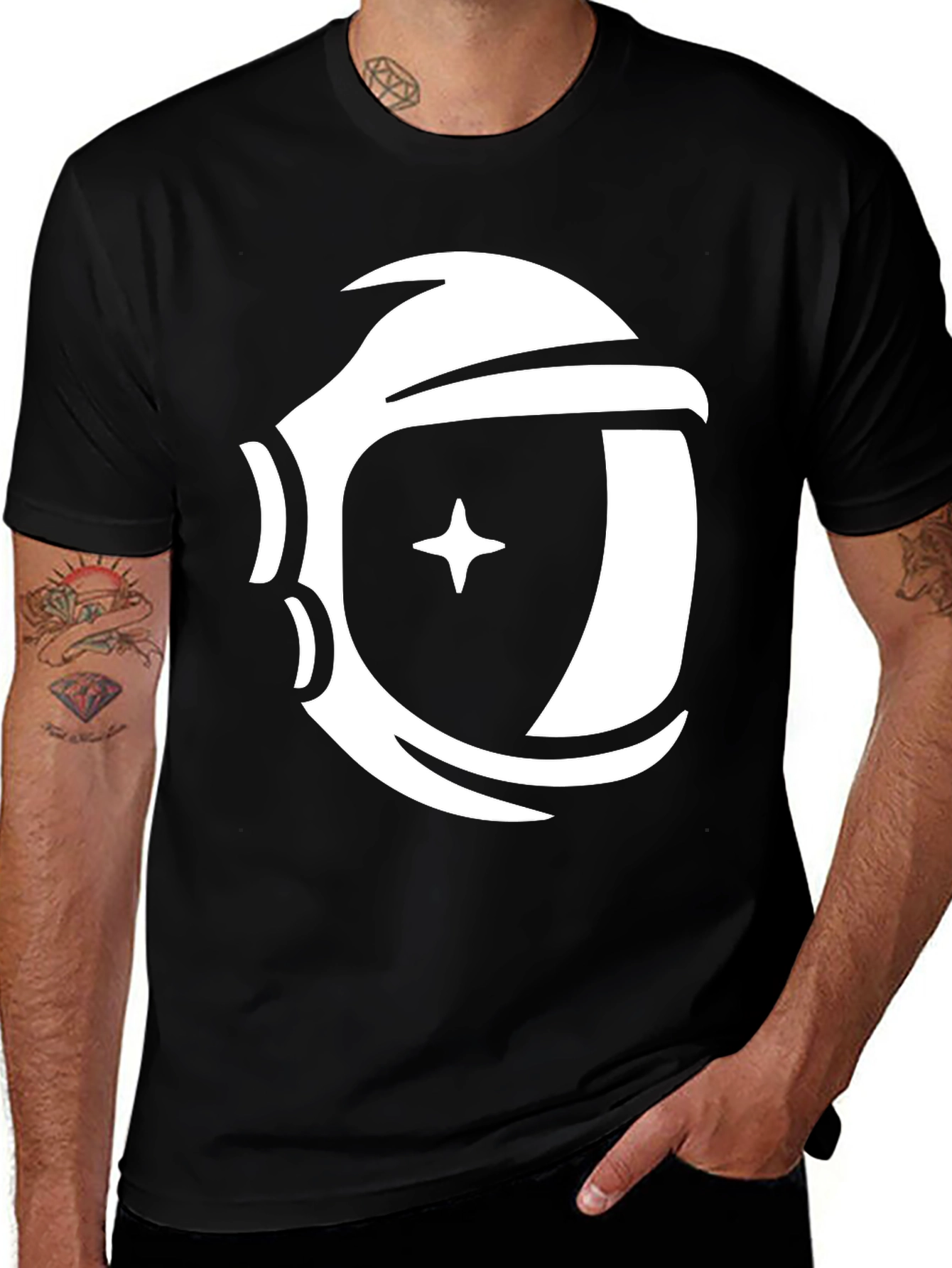 Variant 19 of Astronaut Helmet Graphic Black T-Shirt