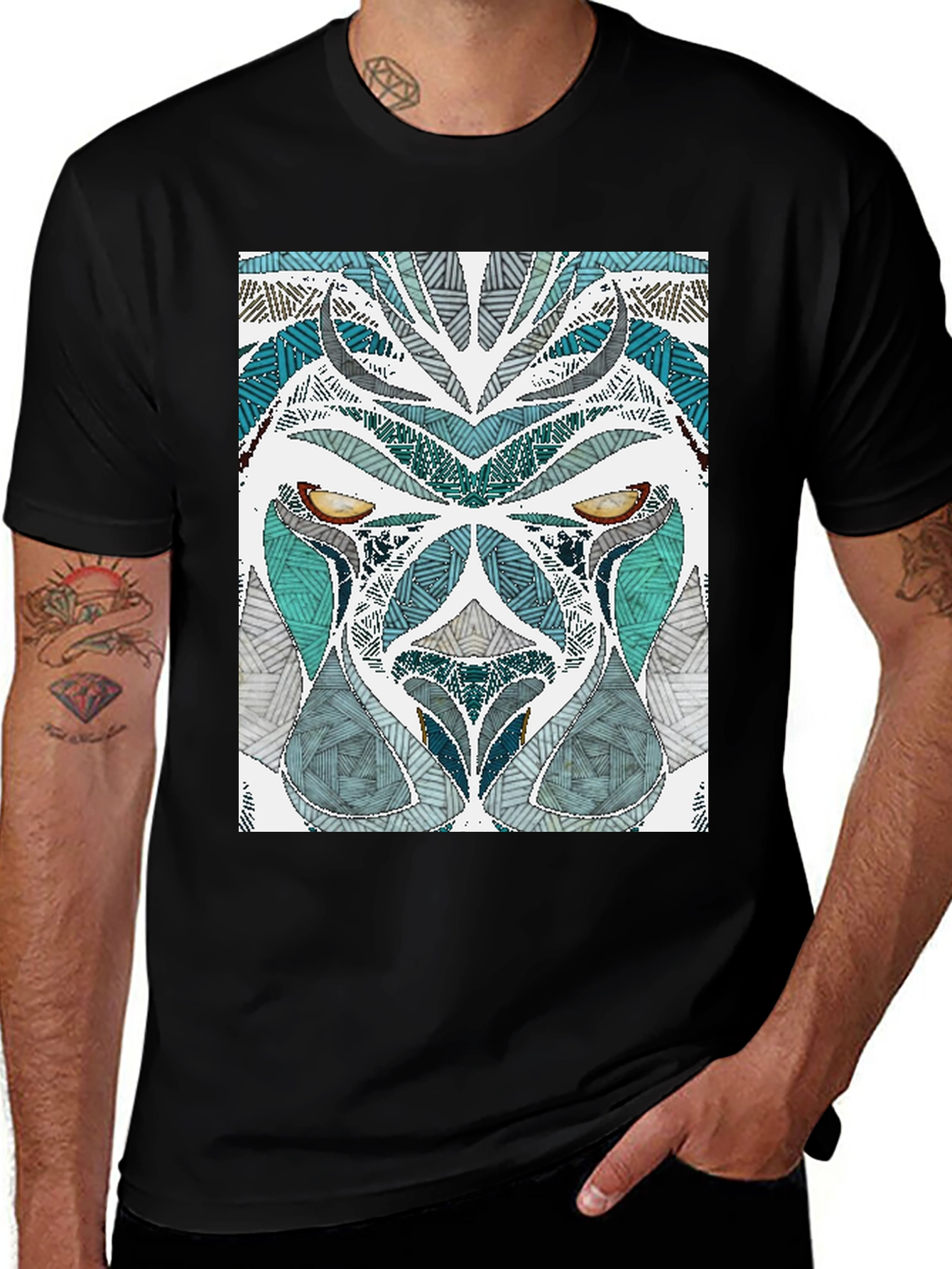 Variant 27 of Abstract Lion Graphic Tee - Men's Black T-Shirt