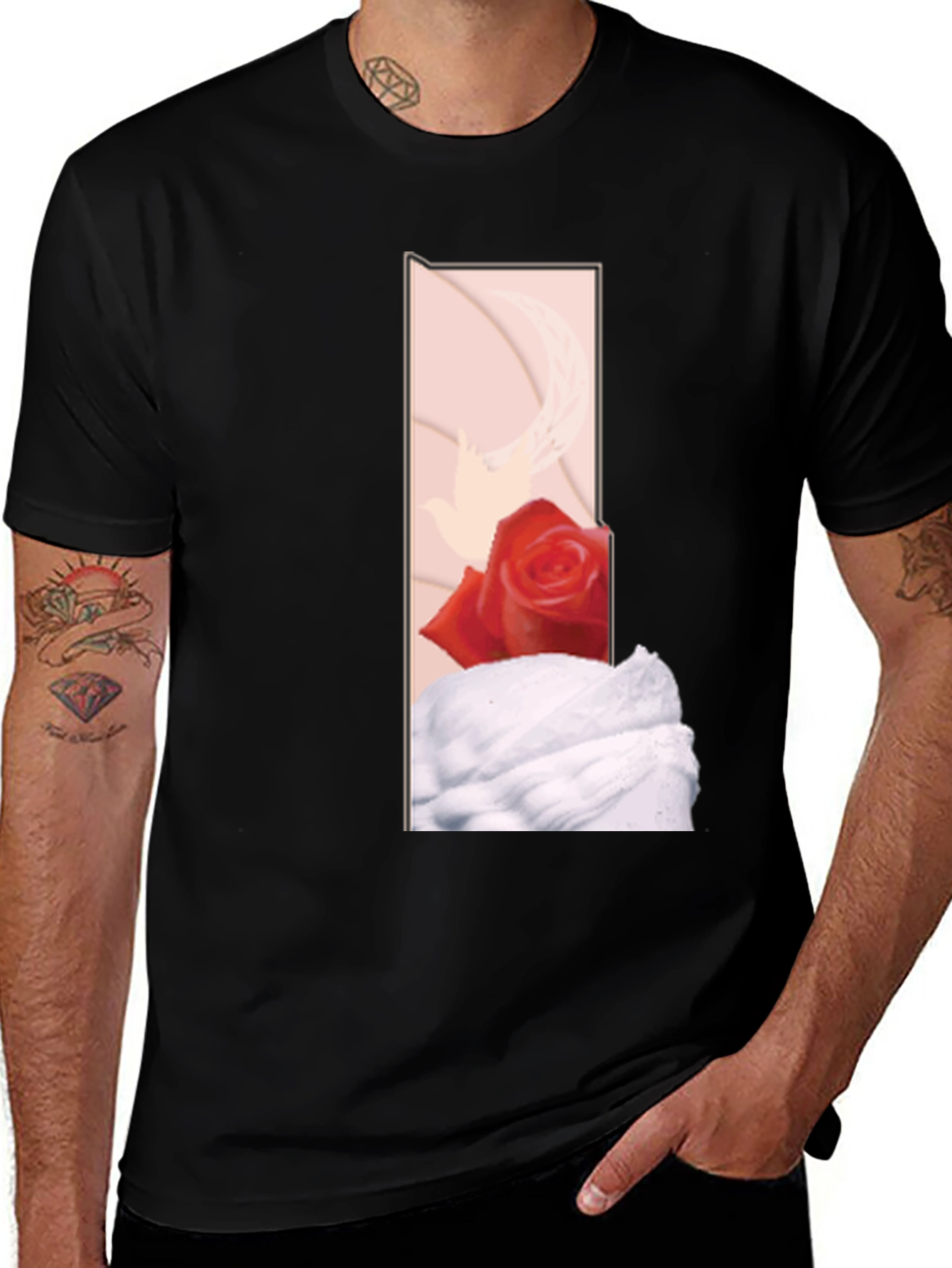 Variant 25 of Dove and Rose Graphic Black T-Shirt