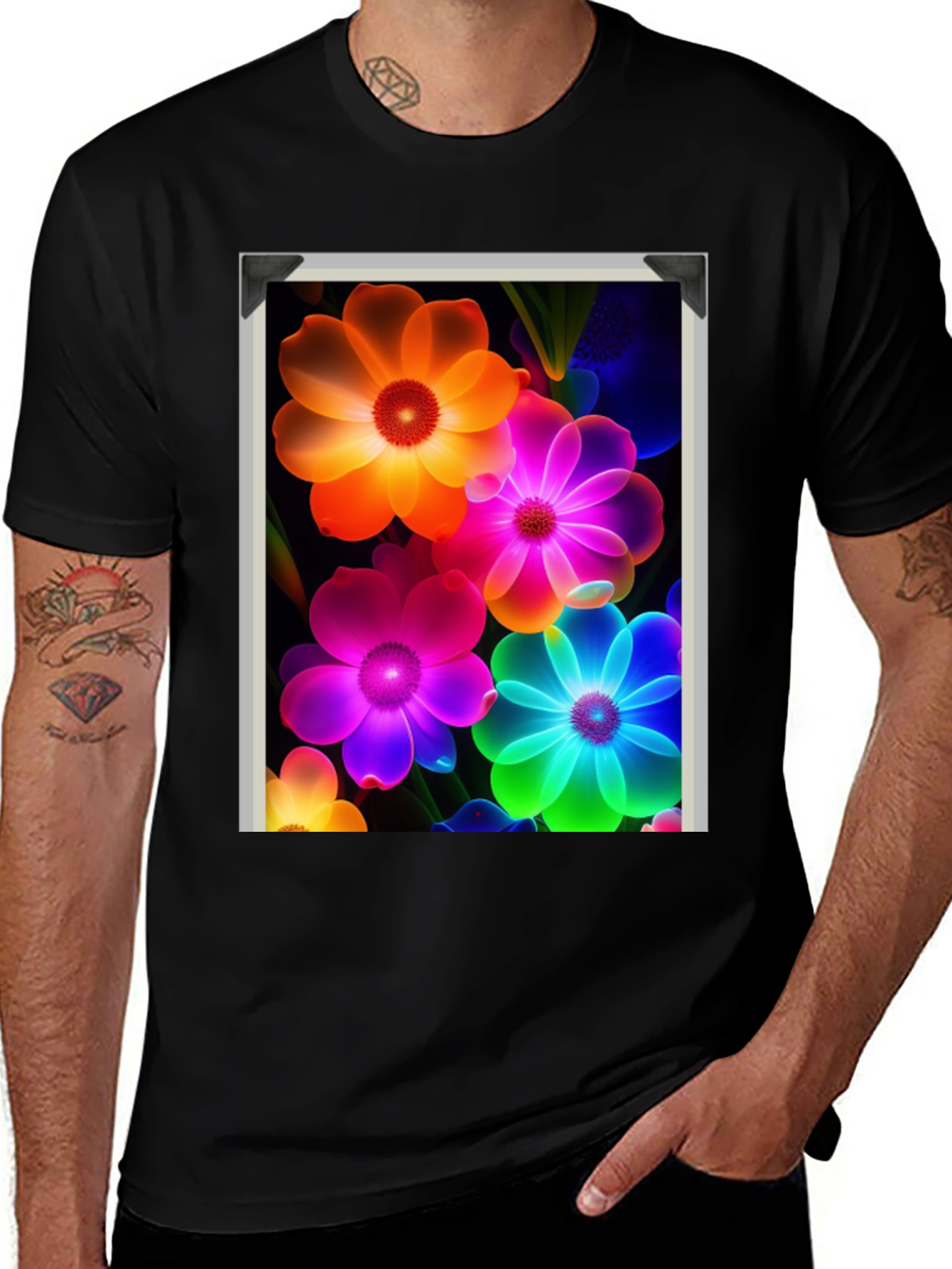 Variant 2 of Vibrant Floral Graphic Black T-Shirt