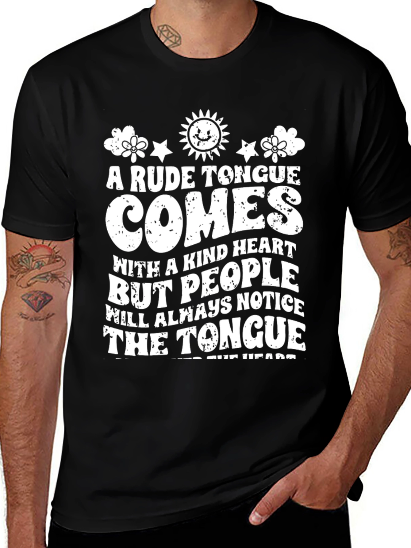 Variant 16 of Rude Tongue Kind Heart Black T-Shirt