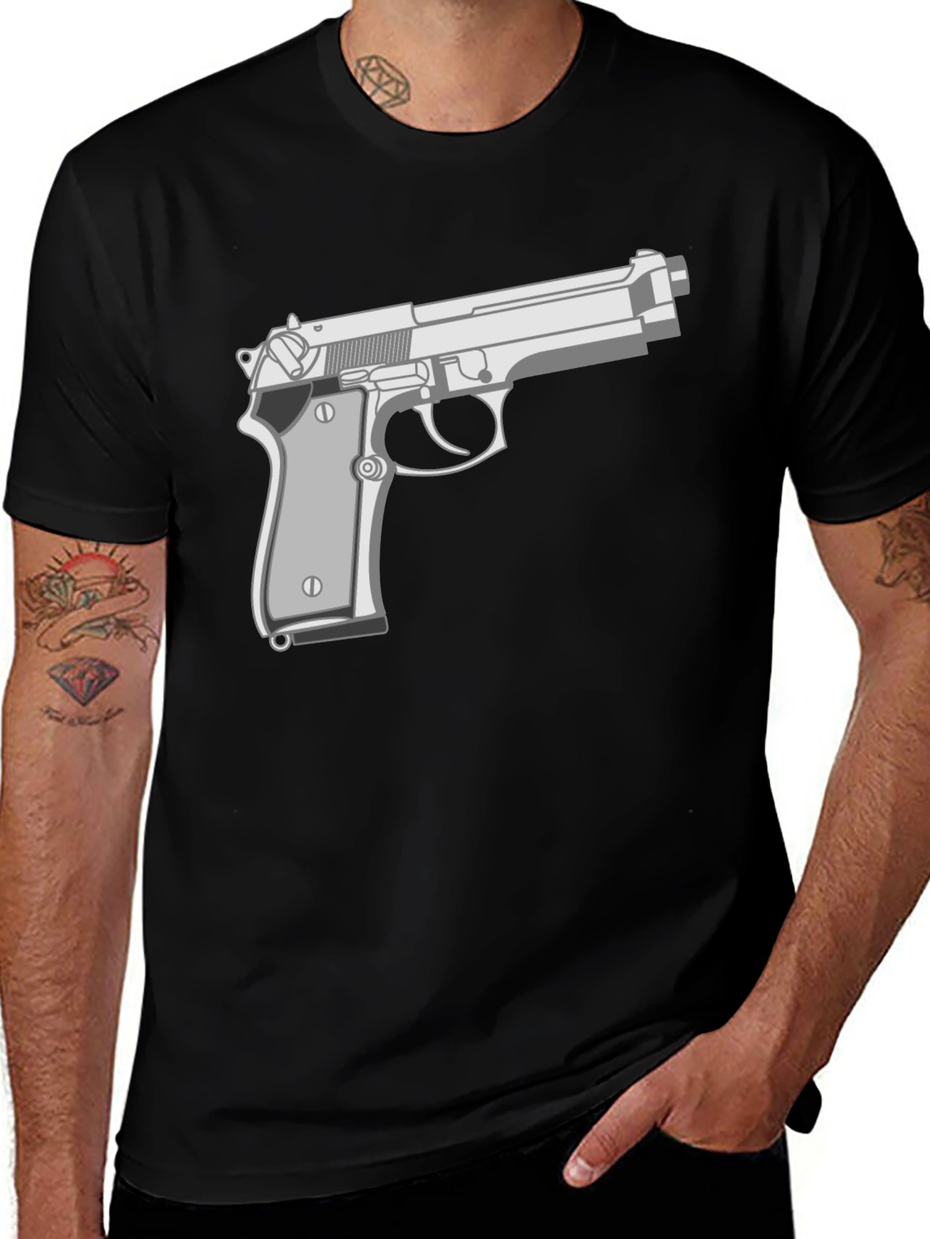 Variant 20 of Black Gun Graphic Tee - Edgy Streetwear