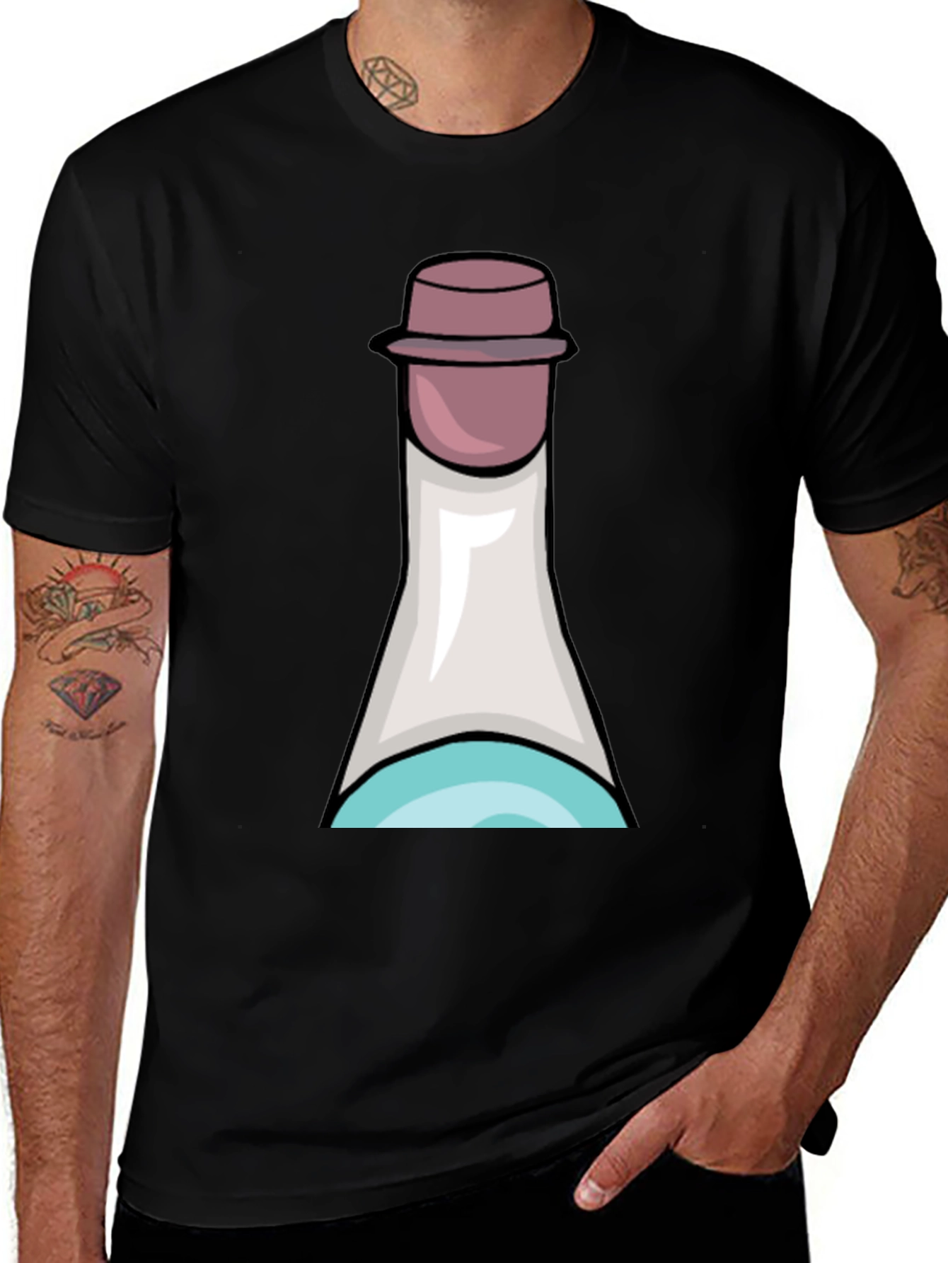 Variant 20 of Fun Cartoon Bottle T-Shirt - Black Cotton Tee