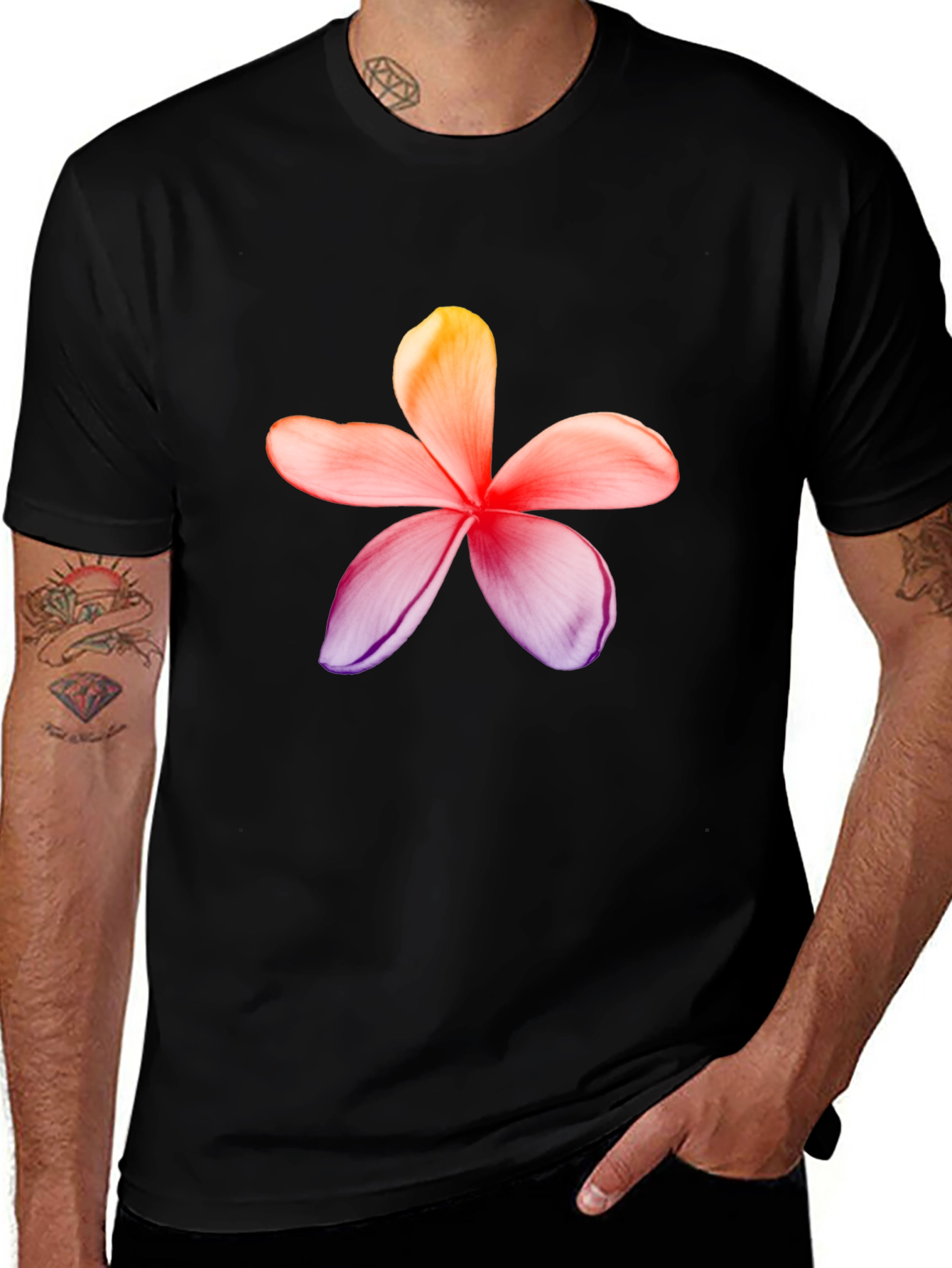 Variant 19 of Floral Print Black T-Shirt