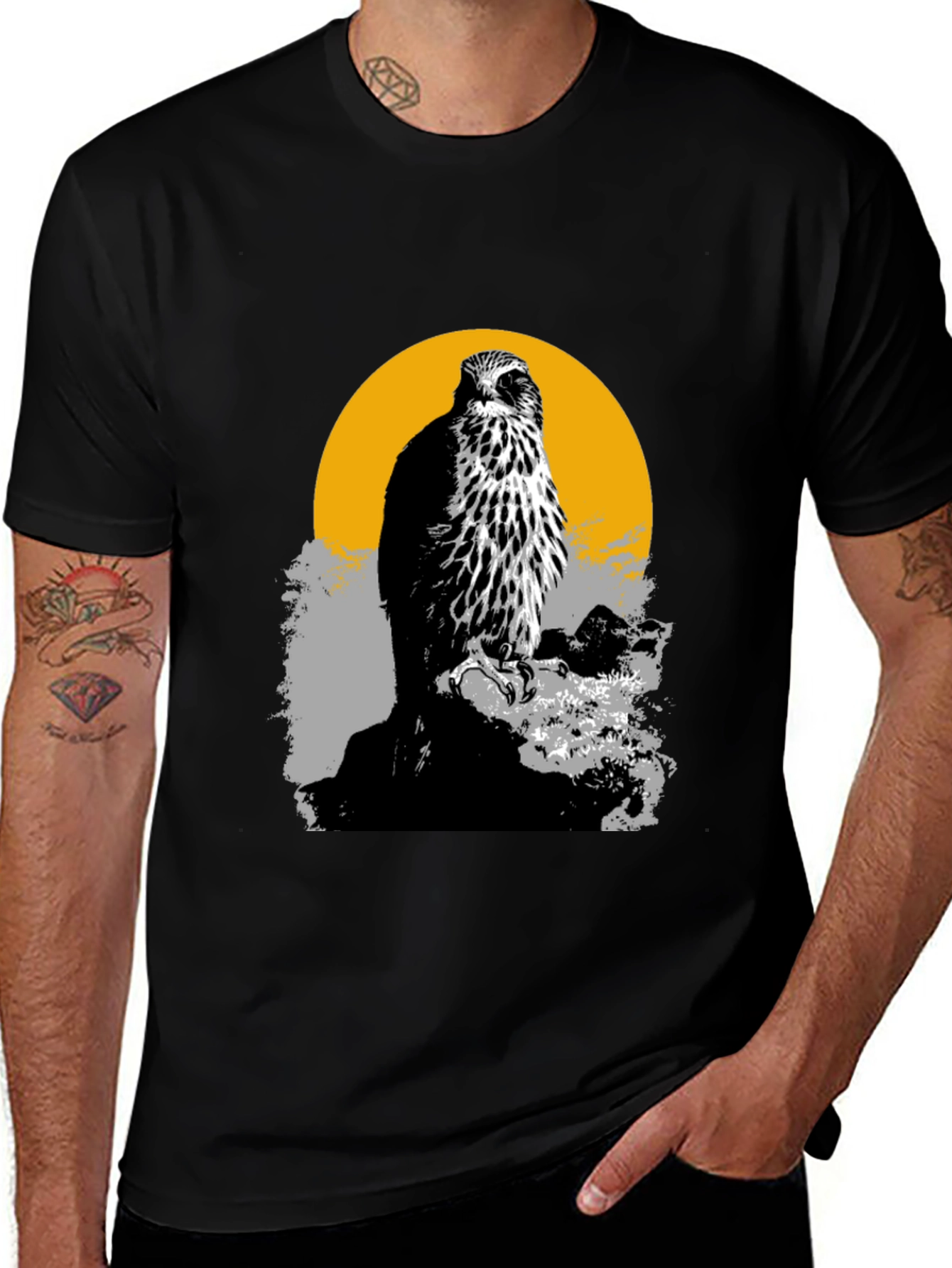 Variant 6 of Hawk Graphic Tee - Men's Black Cotton T-Shirt