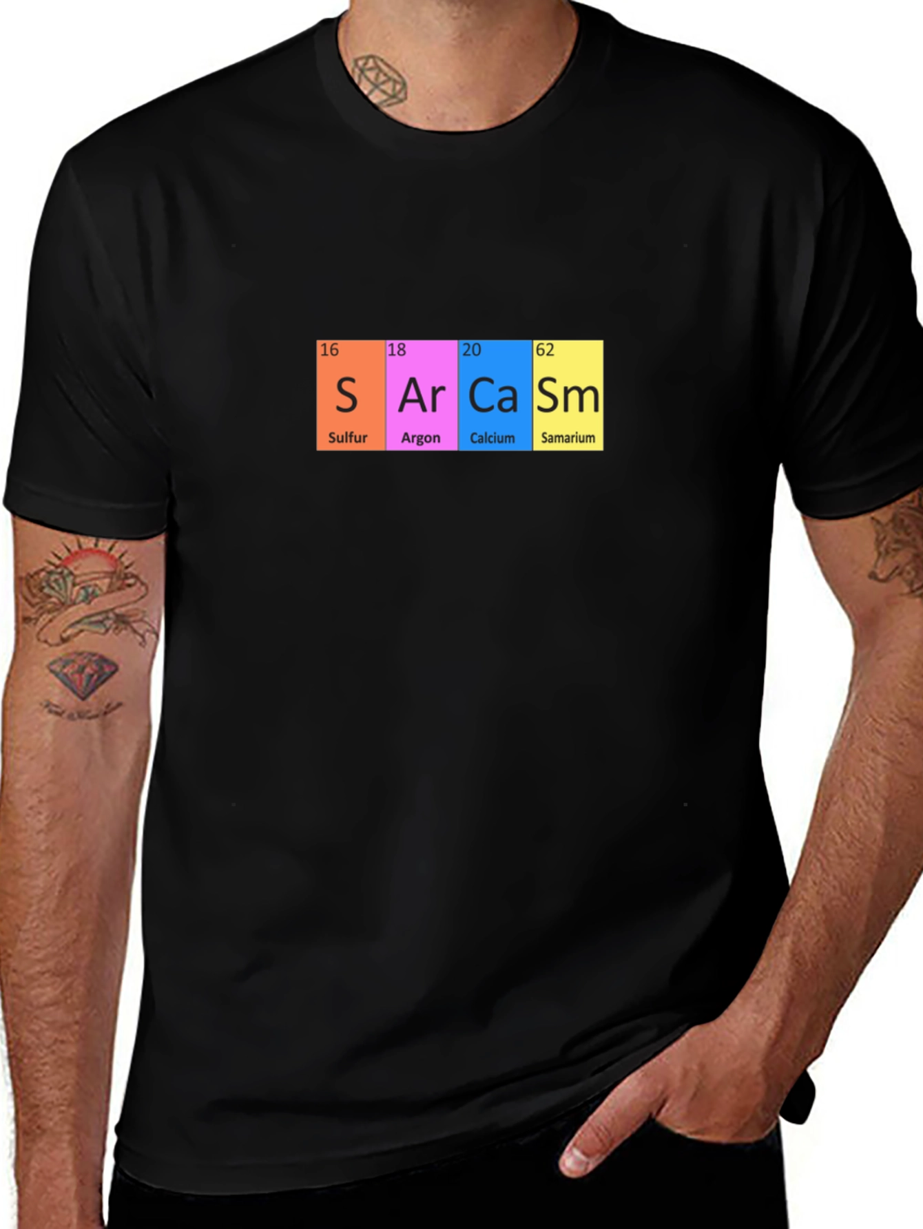 Variant 27 of Sarcasm Periodic Table Funny Graphic T-Shirt