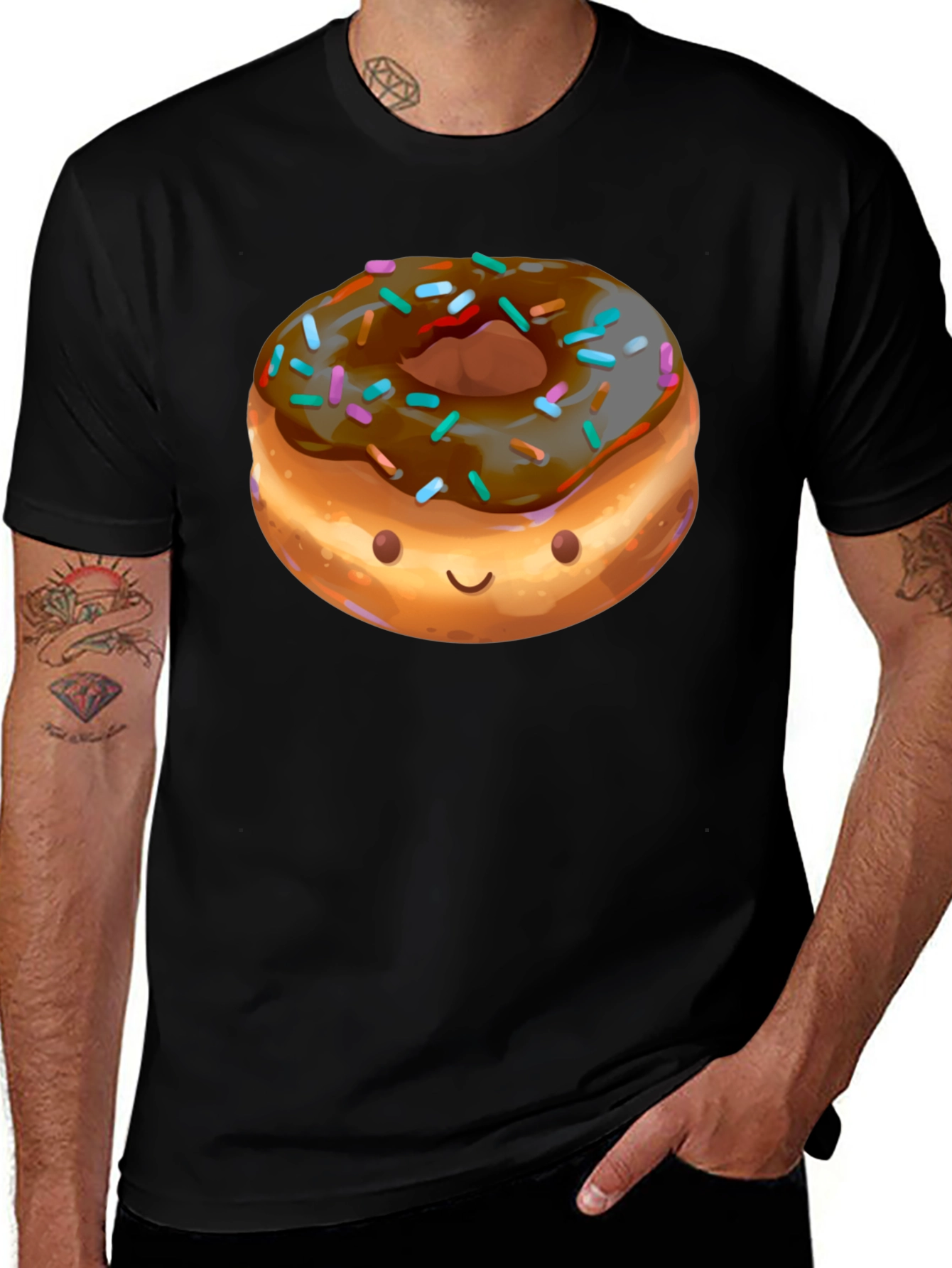Variant 7 of Funny Donut Graphic Black T-Shirt