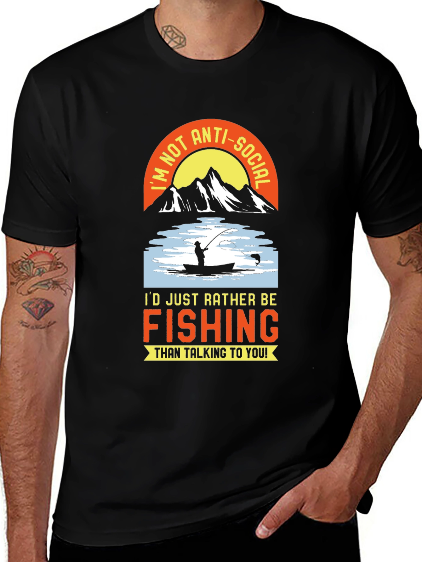 Variant 27 of Fishing T-Shirt - I'd Rather Be Fishing Anti-Social Tee