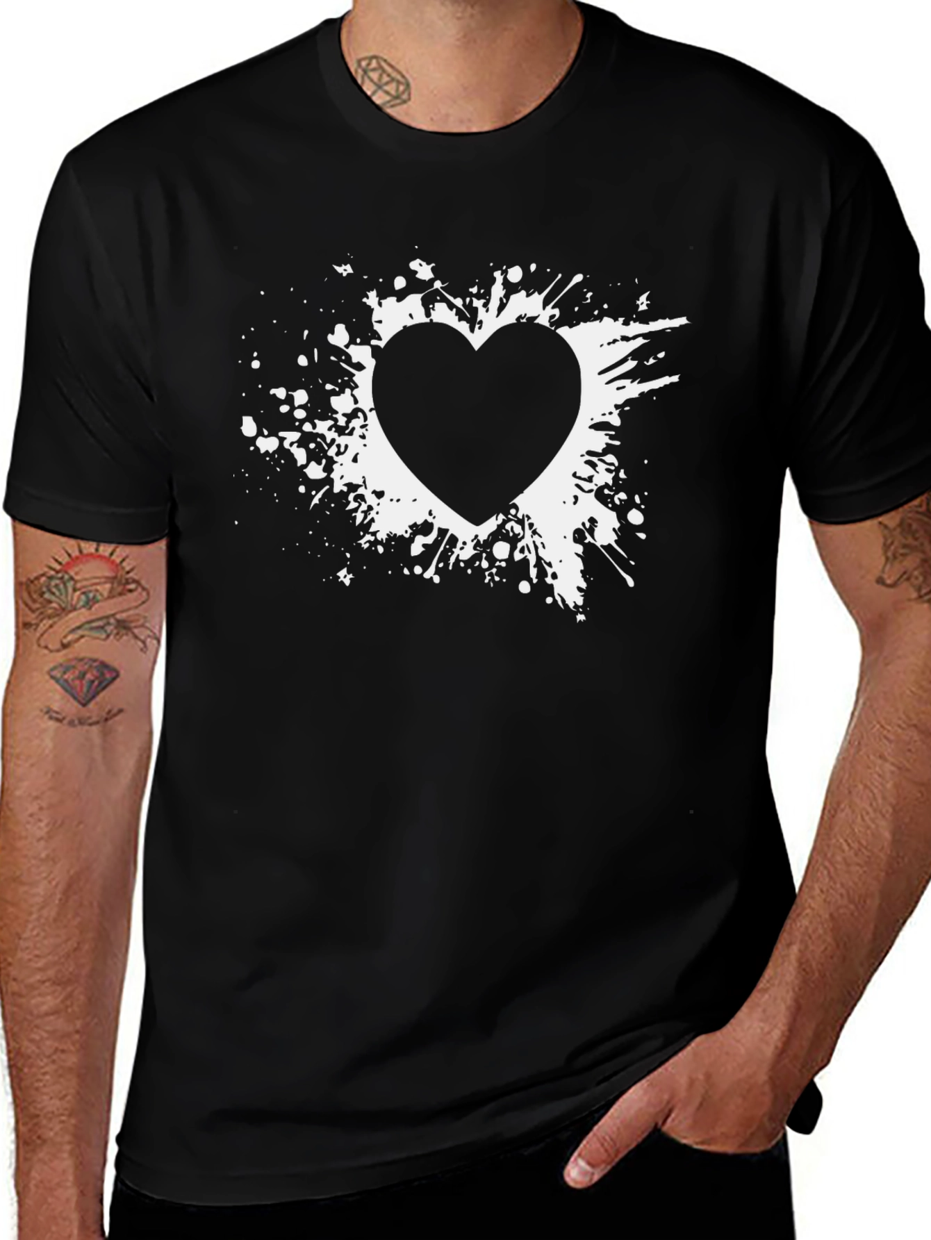Variant 30 of Black T-Shirt with Heart Splatter Graphic
