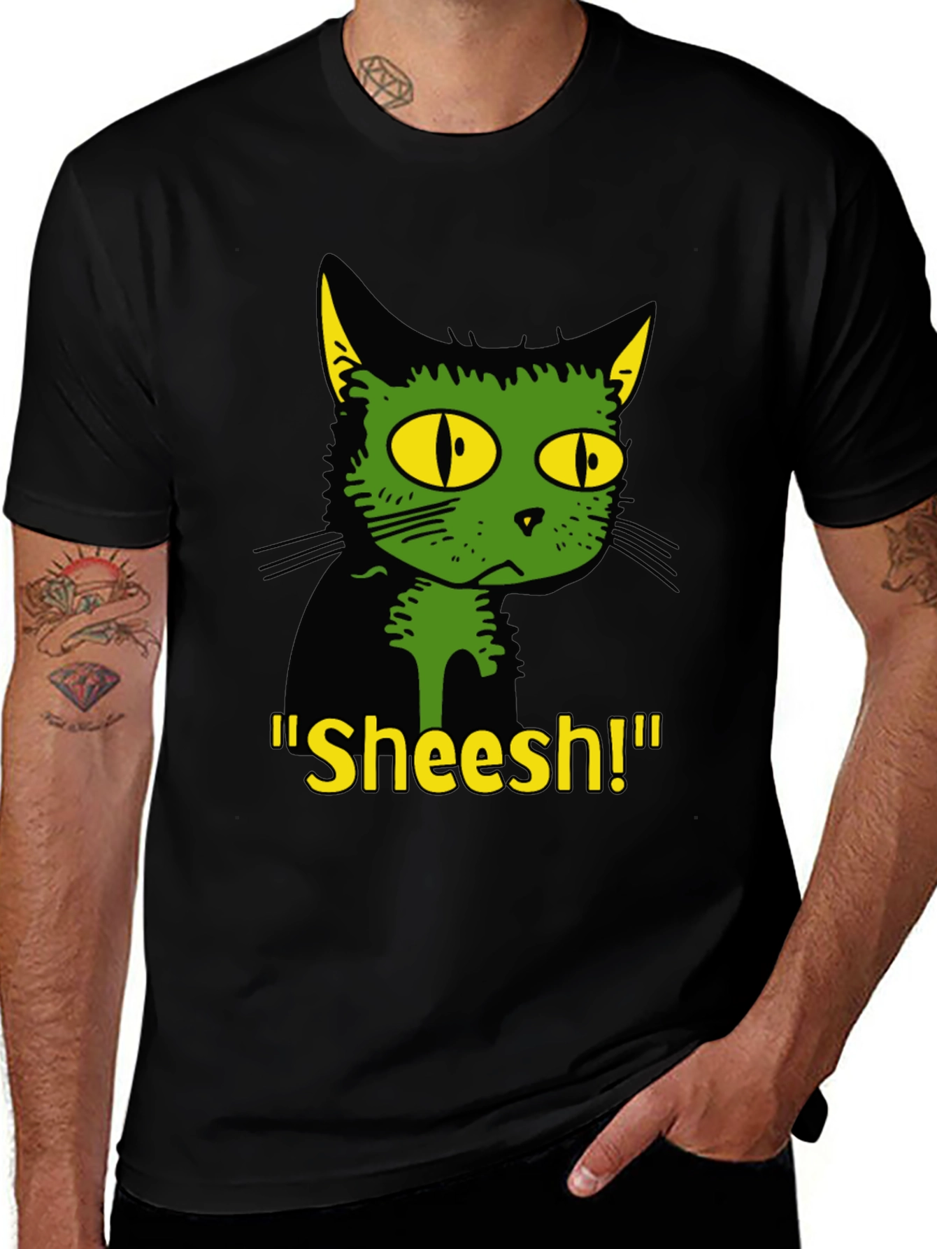 Variant 21 of Sheesh Cat Graphic Tee - Black Cotton T-Shirt