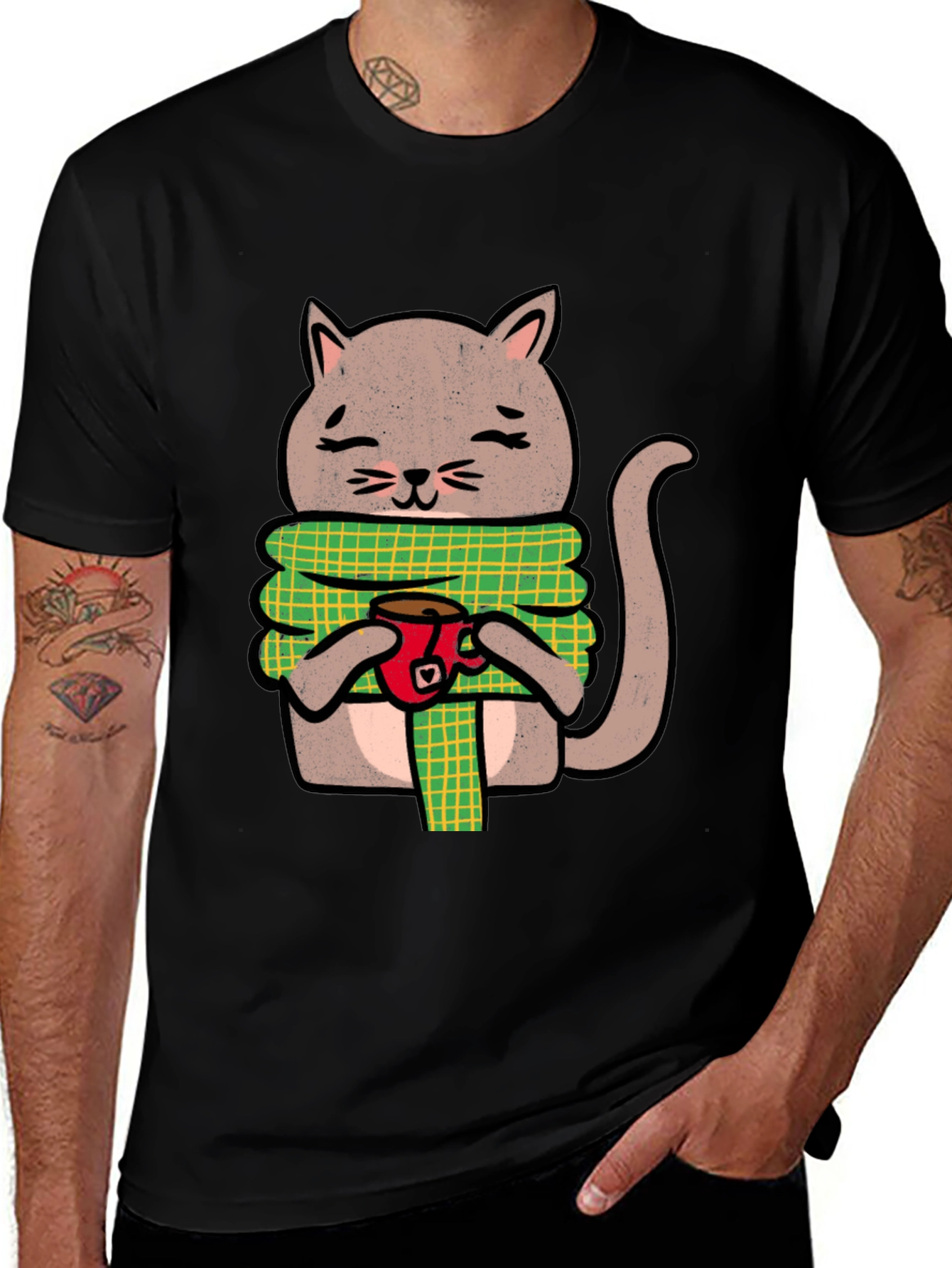 Variant 10 of Cozy Cat Coffee T-Shirt - Cute Cartoon Tee