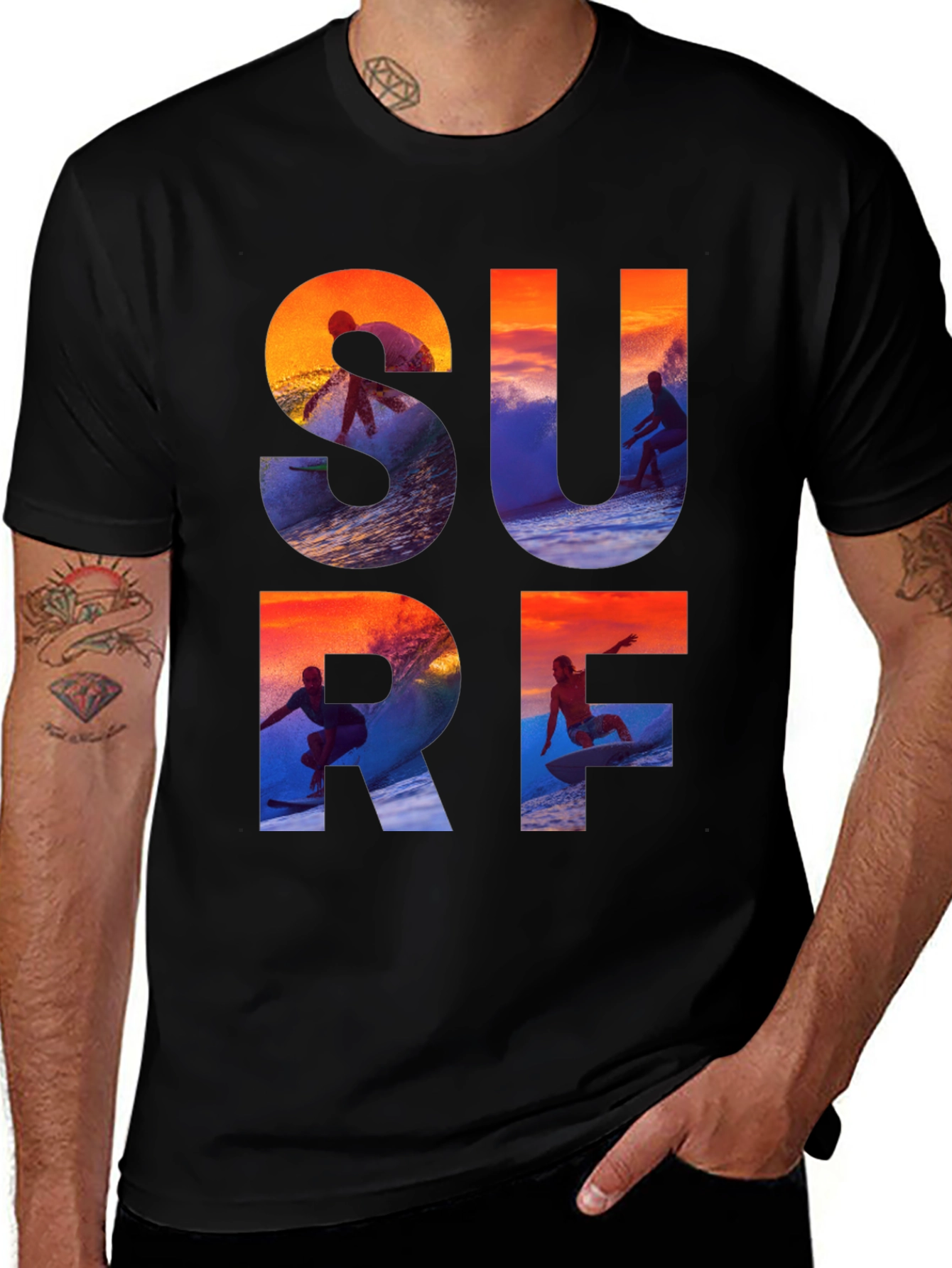 Surf Graphic Tee - Black Cotton T-Shirt for Surfers