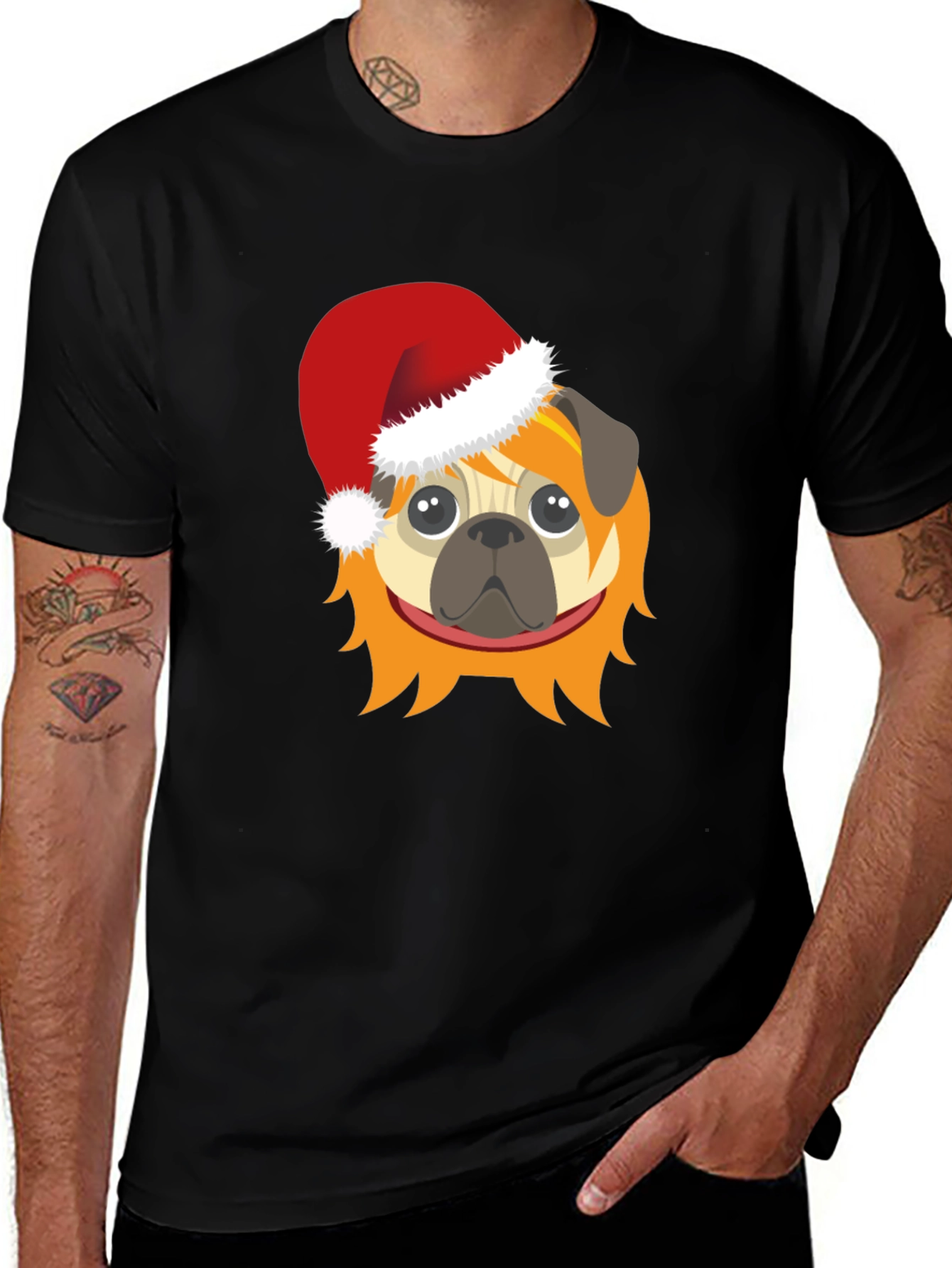 Black Festive Pug T-Shirt - Holiday Cheer main image
