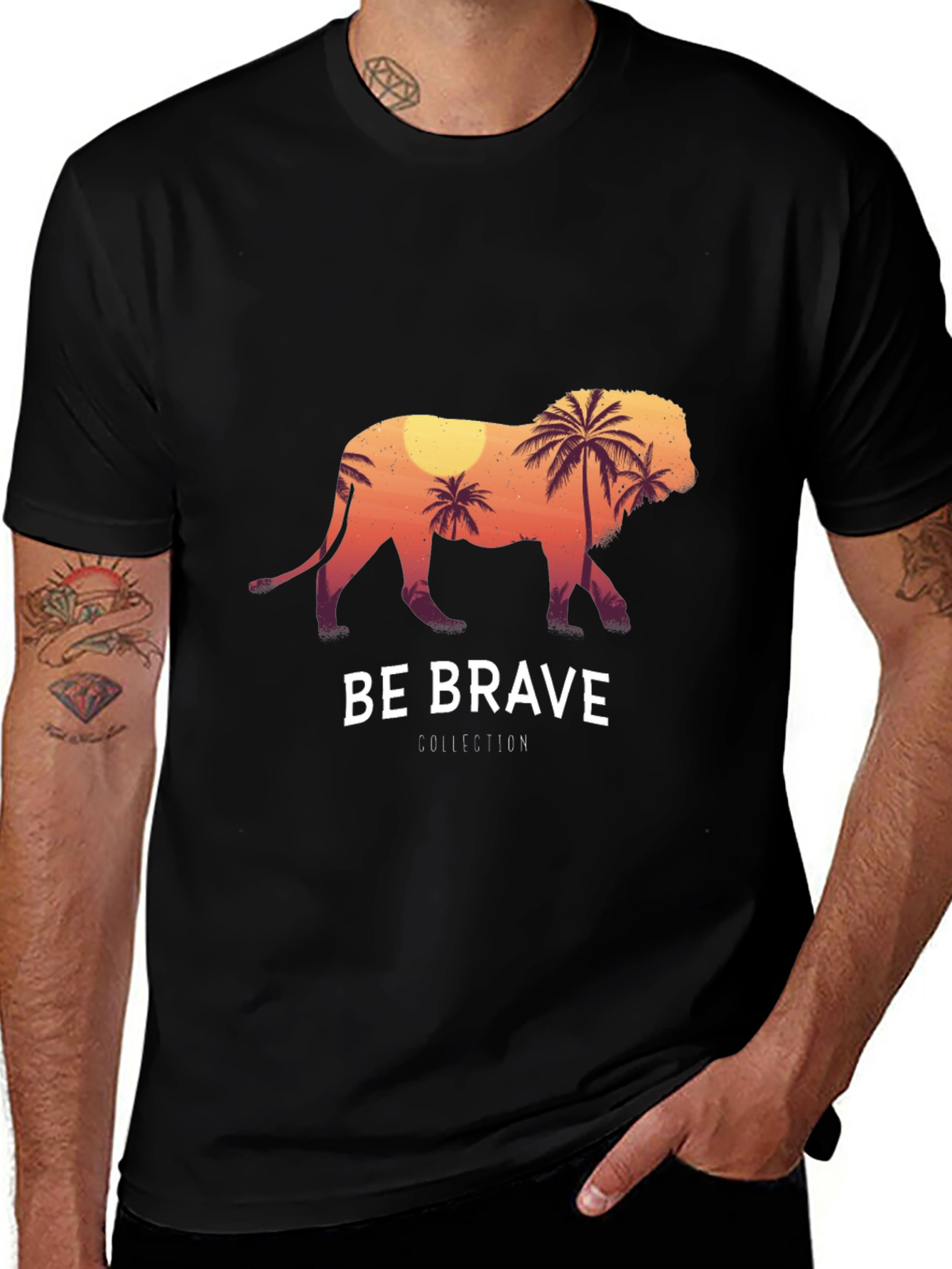 Variant 3 of Be Brave Lion Graphic Tee - Black Cotton T-Shirt