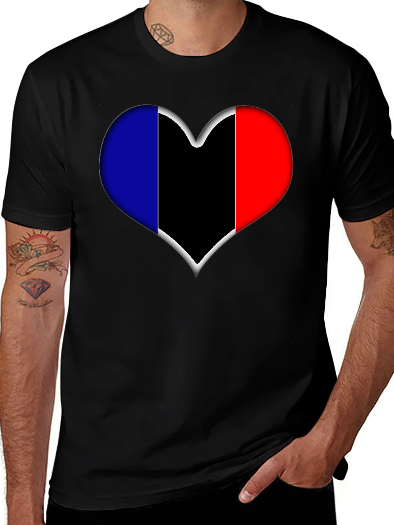 Variant 24 of Heart Flag Graphic Tee - Stylish Black T-Shirt