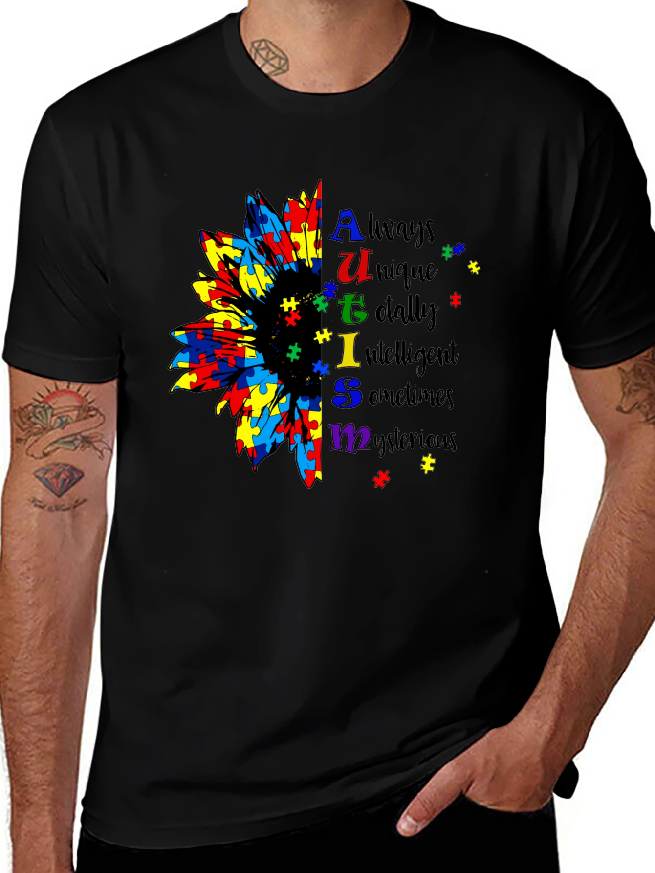 Variant 3 of Autism Awareness Sunflower Puzzle Piece T-Shirt