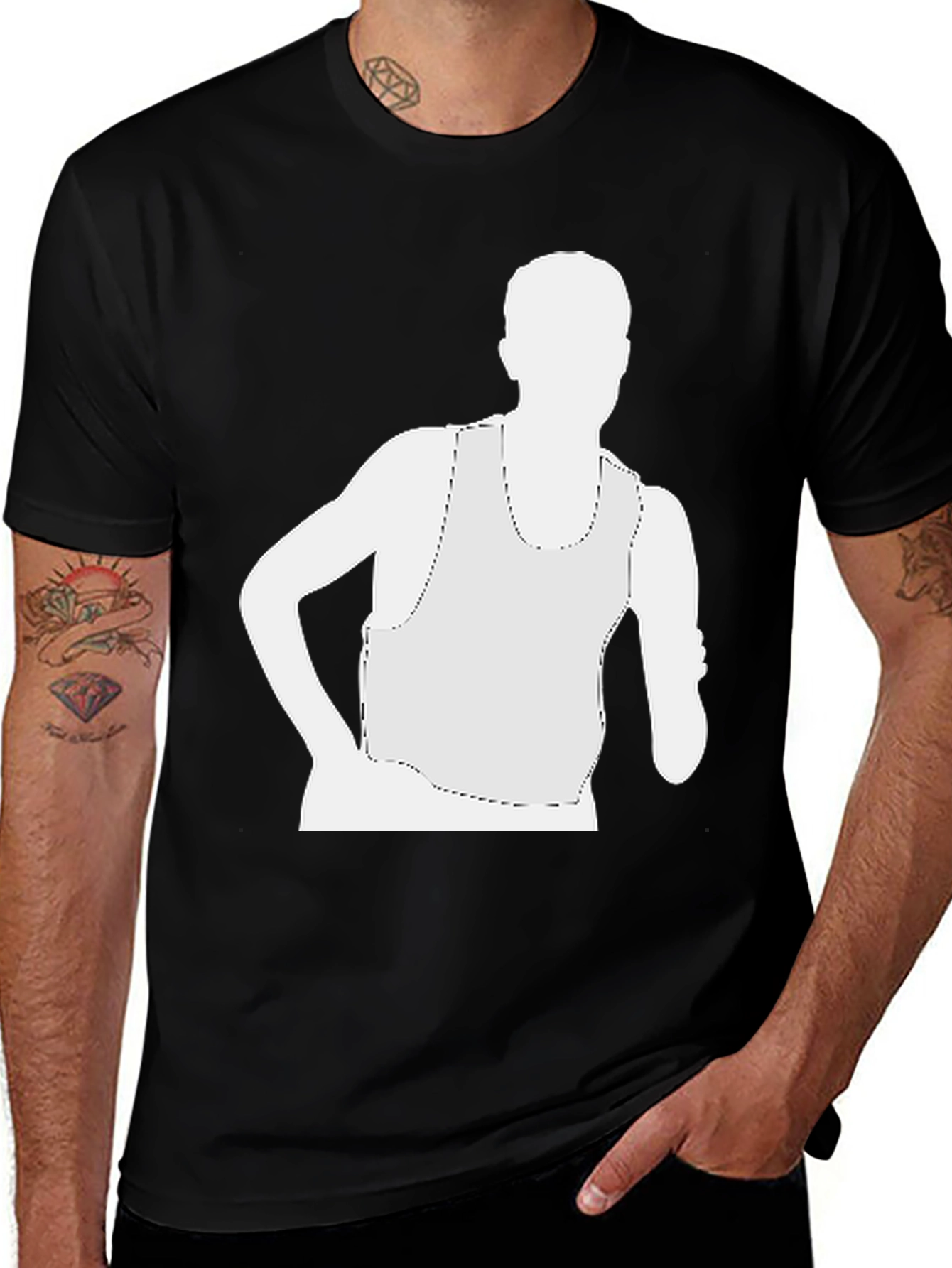 Variant 22 of Athlete Silhouette Graphic Tee - Black Cotton Blend