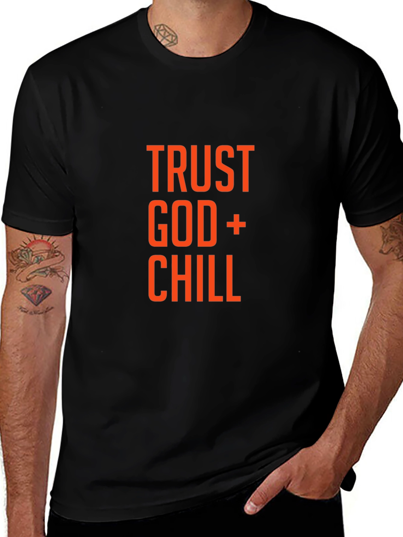 Variant 10 of Trust God + Chill Graphic T-Shirt - Black