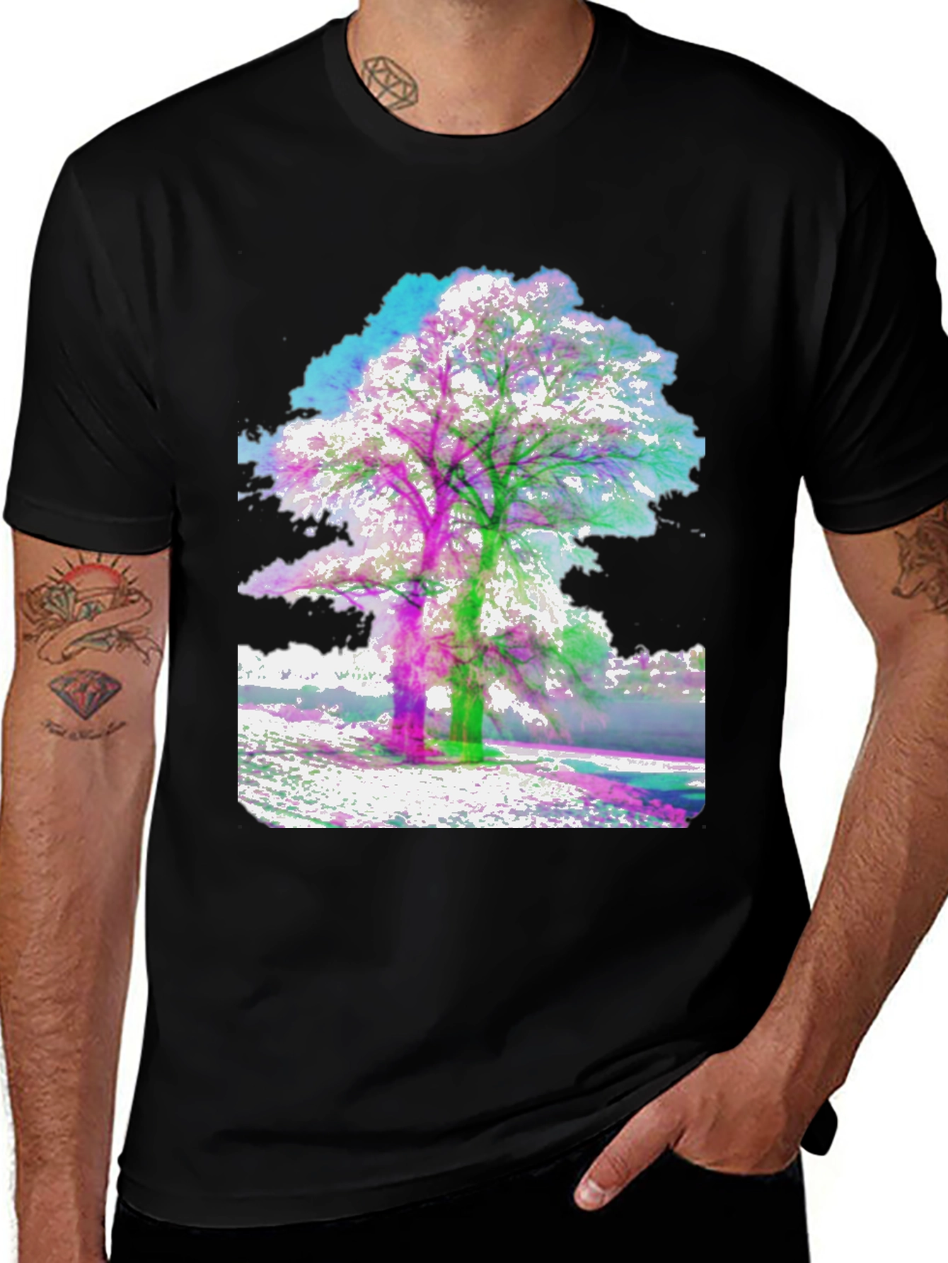 Variant 26 of Abstract Tree Graphic Tee - Men's Black T-Shirt