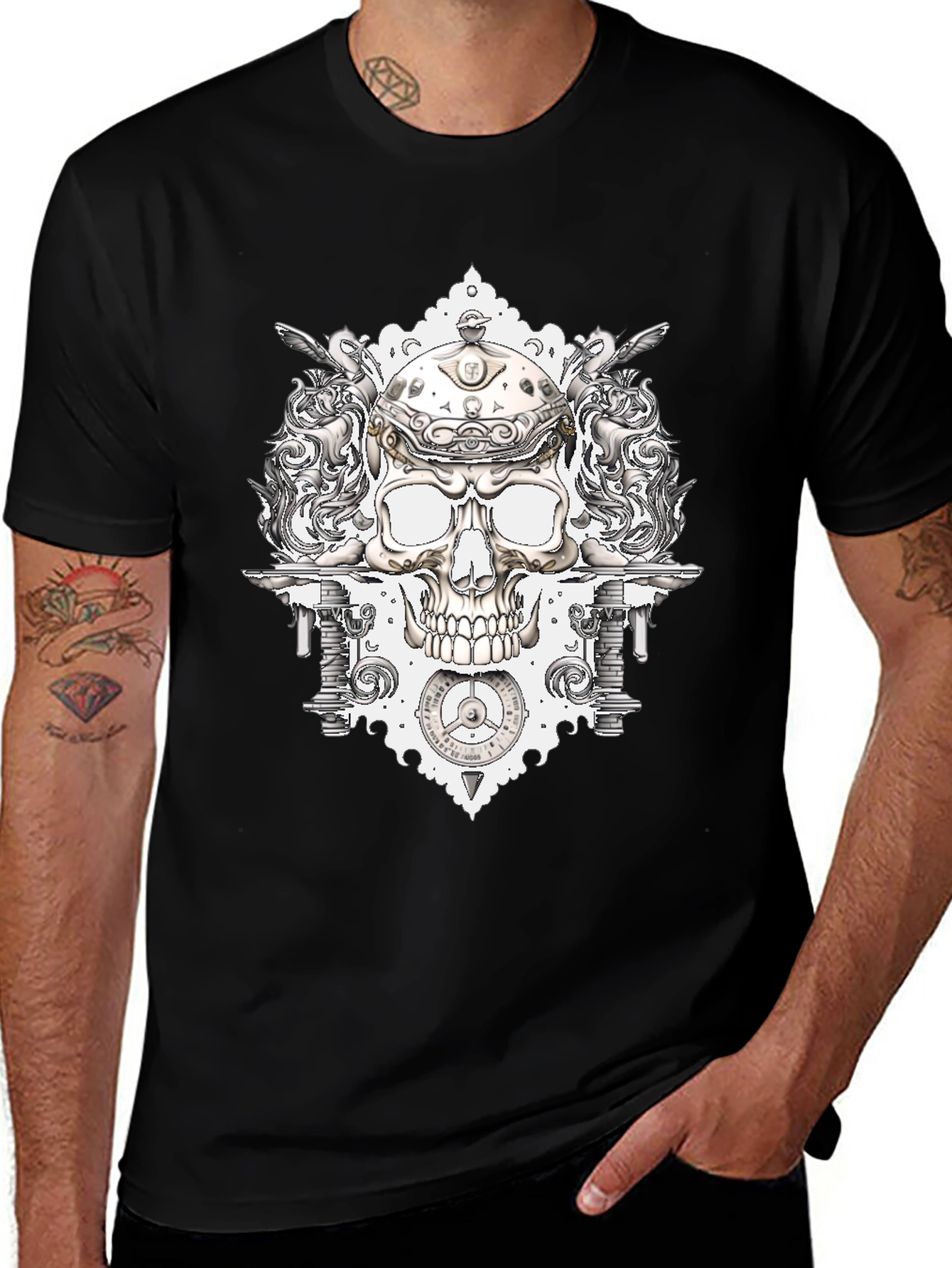 Variant 12 of Skull & Gears Graphic Tee - Men's Black T-Shirt