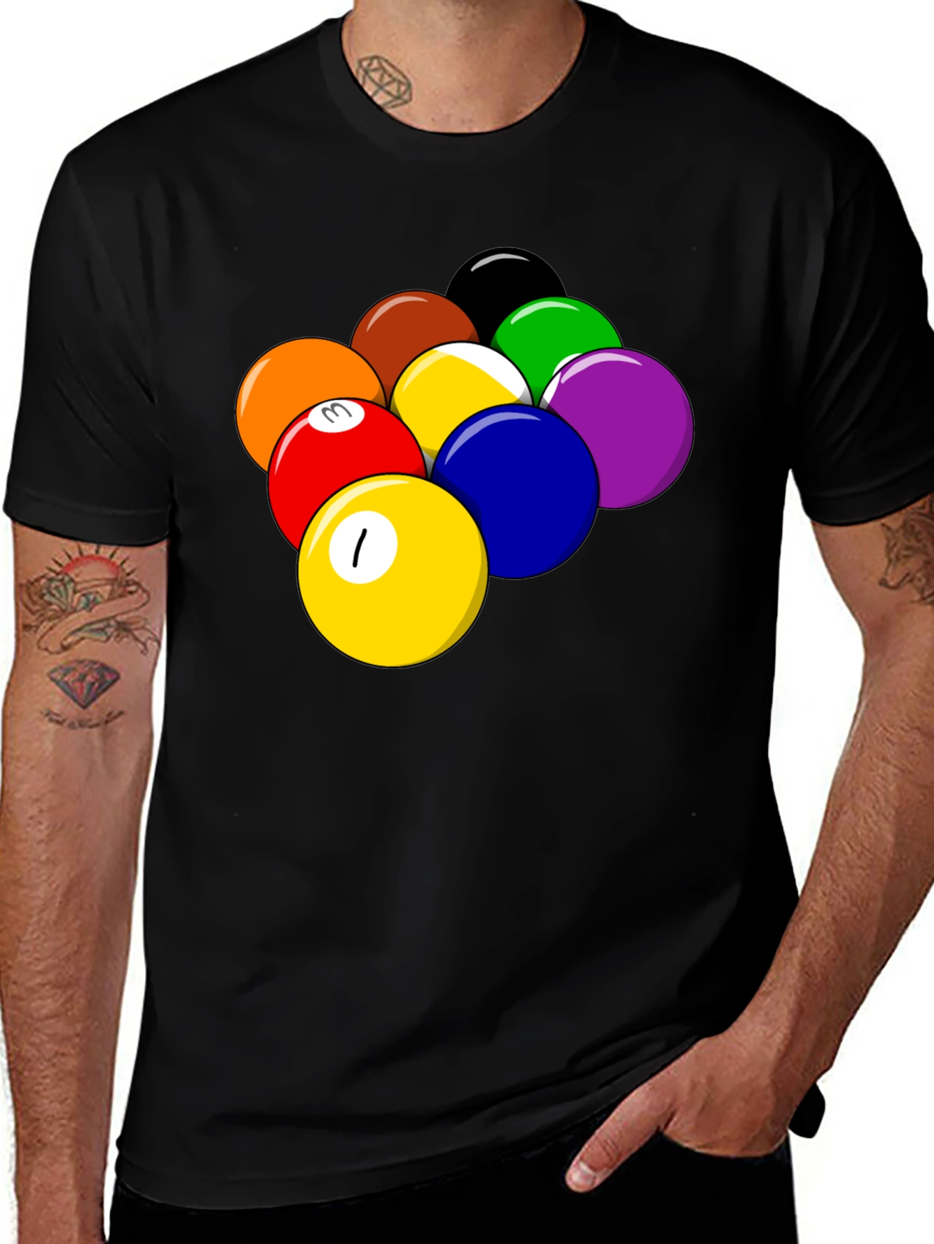 Billiard Balls Graphic T-Shirt - Black Cotton Tee