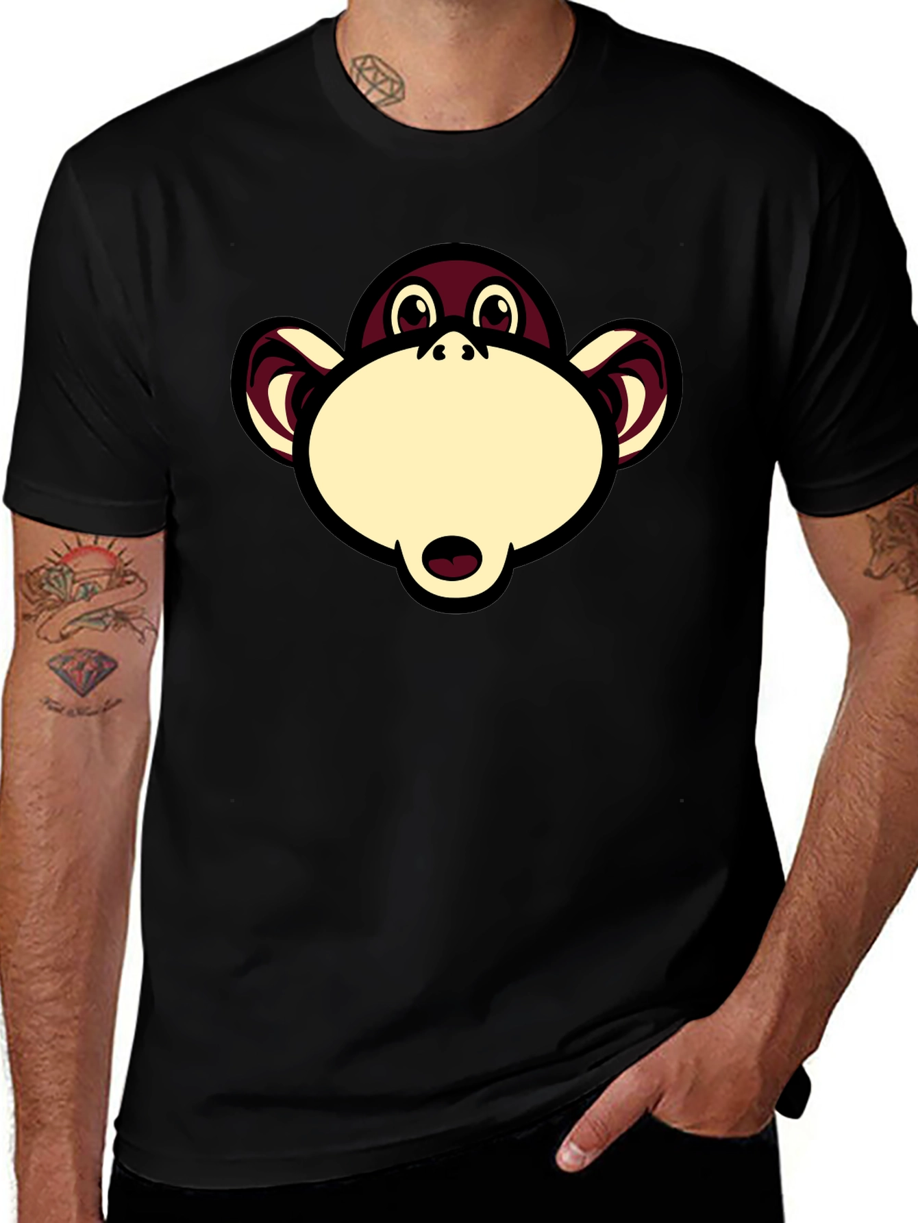 Variant 7 of Monkey Graphic Print Black T-Shirt