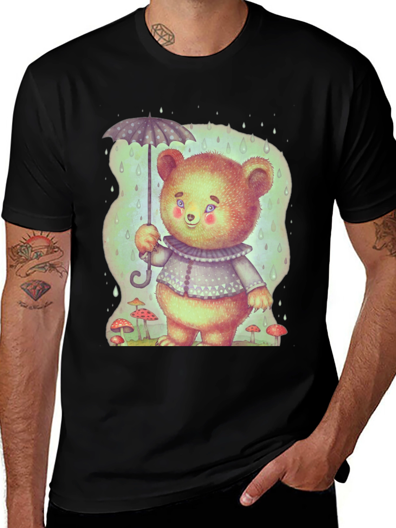 Variant 22 of Cute Bear with Umbrella Black T-Shirt