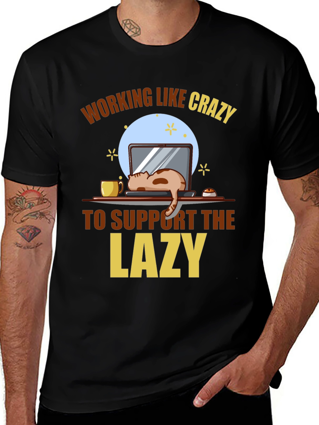 Variant 10 of Funny Cat Workaholic T-Shirt - Support the Lazy