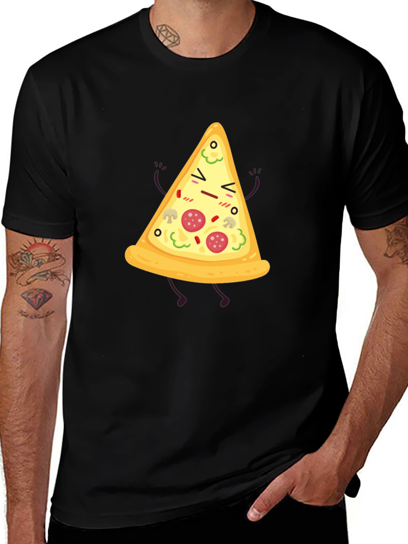 Variant 4 of Cute Pizza Slice Graphic Tee - Casual Black T-Shirt