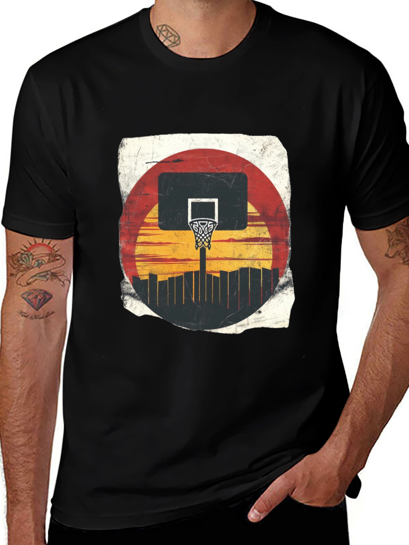 Variant 10 of Retro Basketball Hoop Graphic Tee - Black