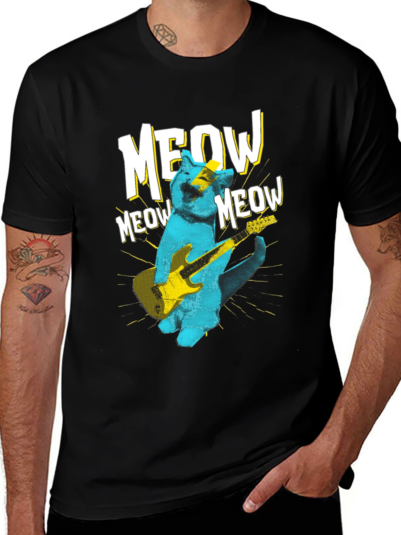 Variant 5 of Meow Guitar Cat T-Shirt - Rock On!