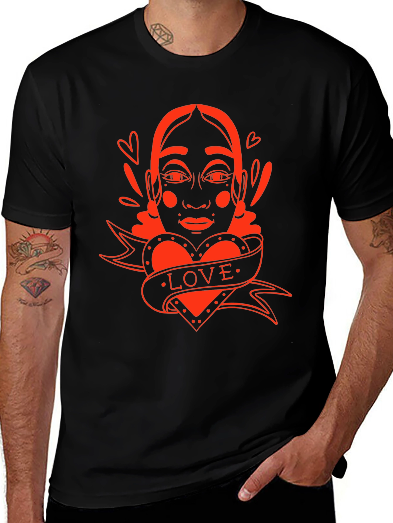 Variant 23 of Love Tattoo Style Graphic Tee - Black