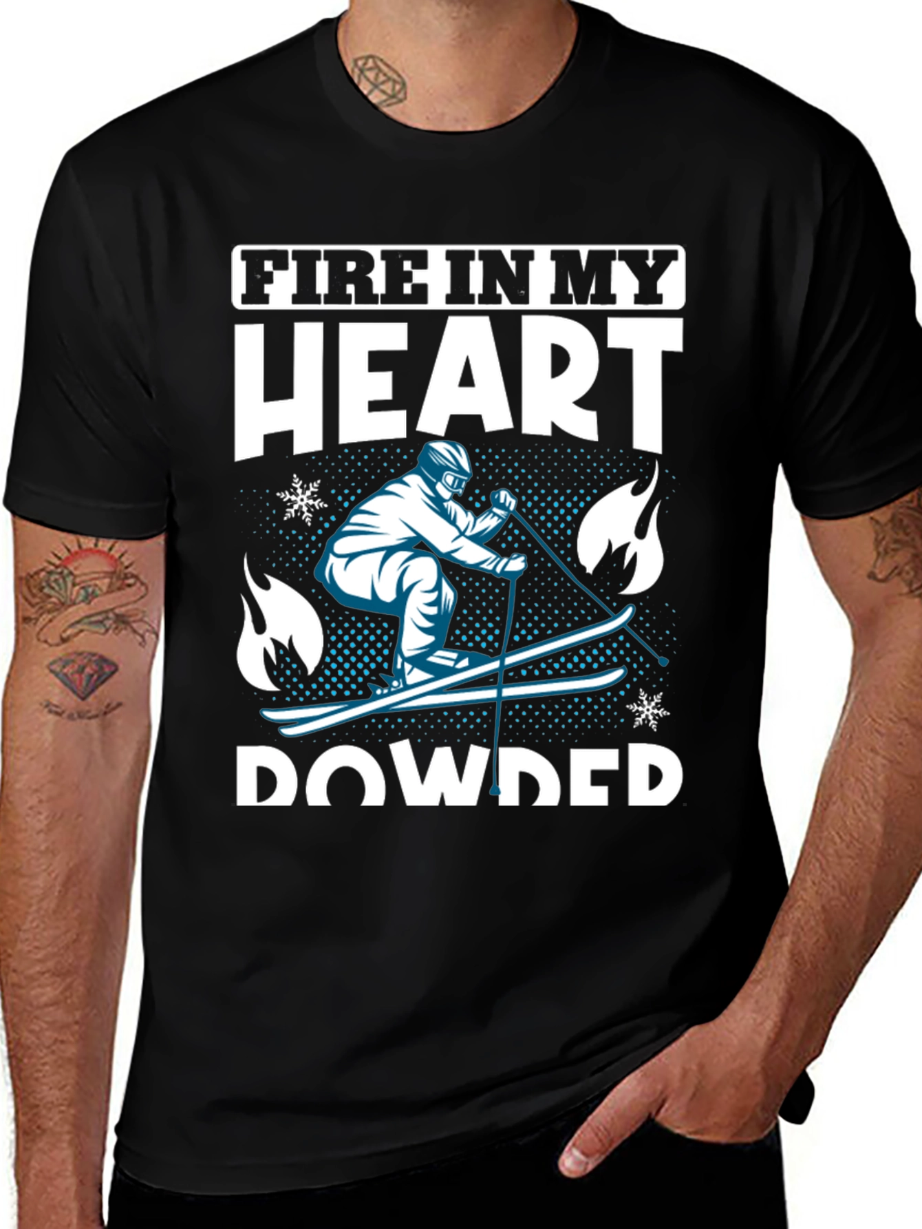 Variant 21 of Fire In My Heart Powder Skiing T-Shirt